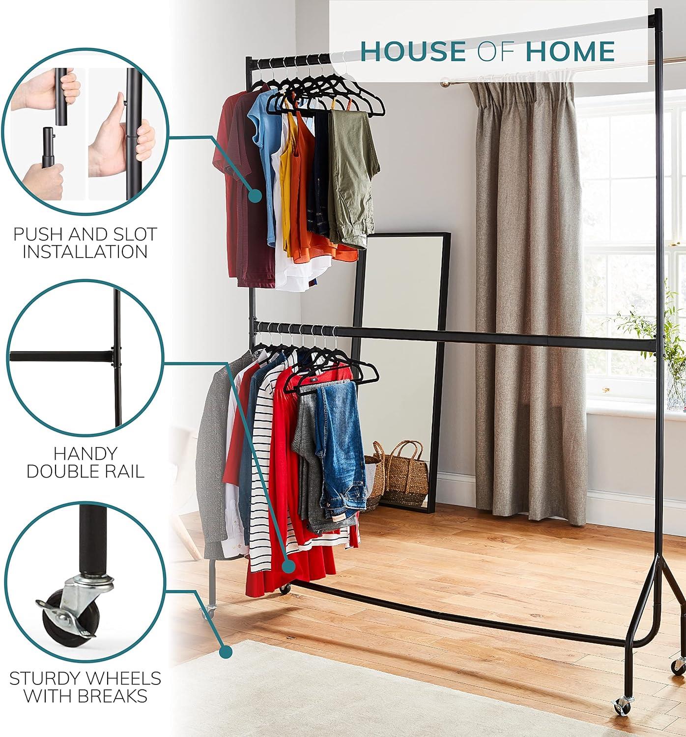 6ft long x 7ft Two Tier Heavy Duty Clothes Rail Garment Hanging Rack In Black