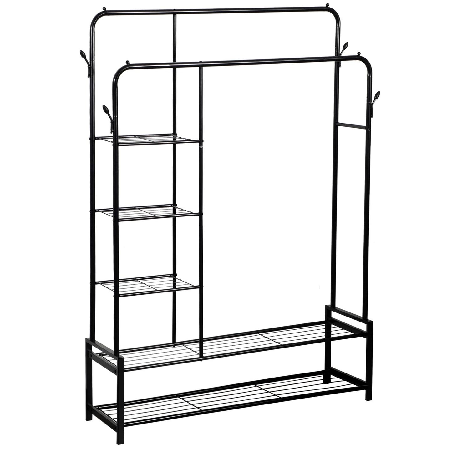 Freestanding Double Clothes Rail with 2 Shoe Racks and 3 Shelves