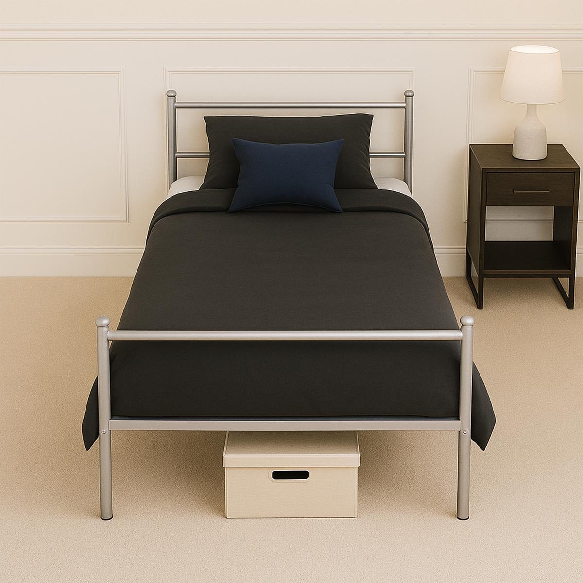 Extra Strong Single Metal Bed Frame Kid Adult Bedroom Silver Easy Assembly