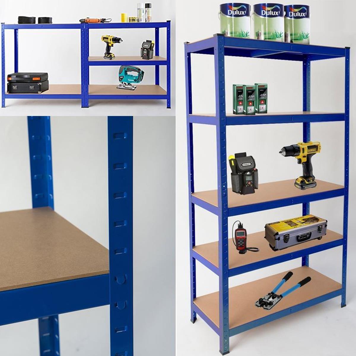 Heavy Duty Steel 5 Tier Racking & Storage Shelves or Workbench - Large 875kg Capacity (Blue)