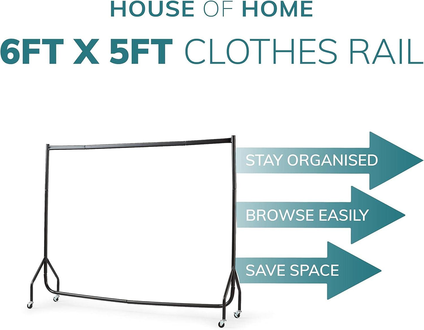 6ft Long x 5ft Tall Quality Heavy Duty Clothes Rail Black