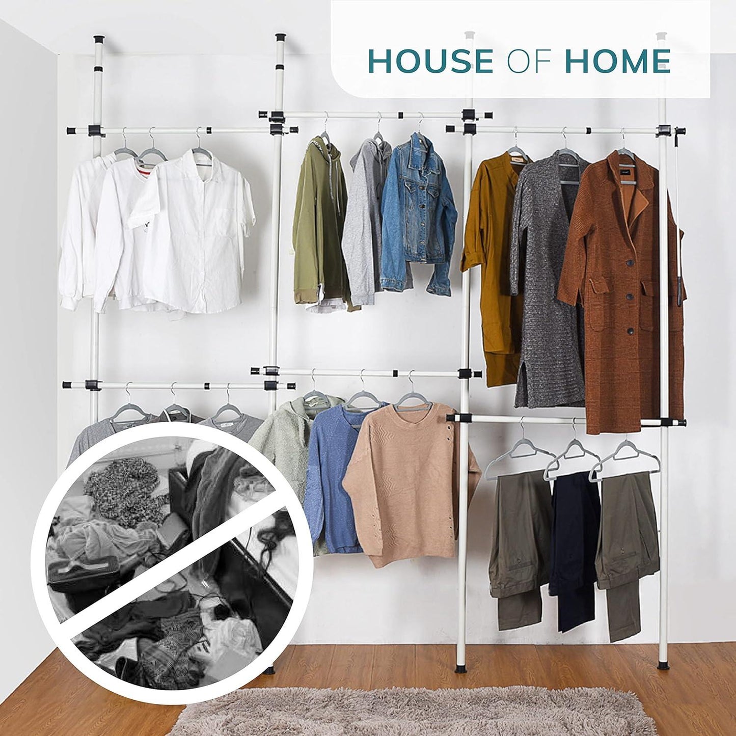 Triple Telescopic Wardrobe Organiser Hanging Rail Clothes Rack Adjustable Storage Shelving