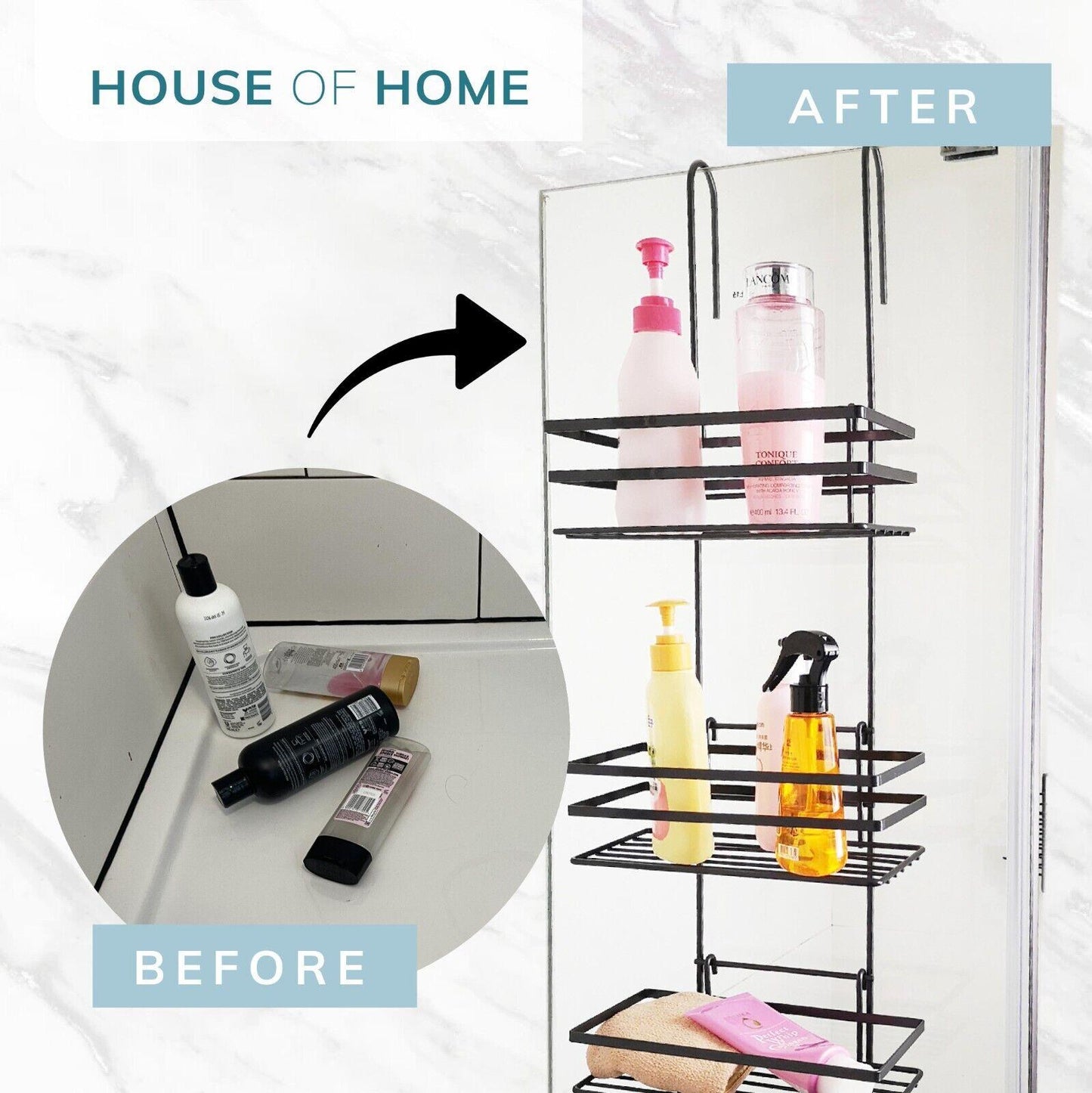 3 Tier Non Rust Hanging Shower Caddy Bathroom Organiser in Black