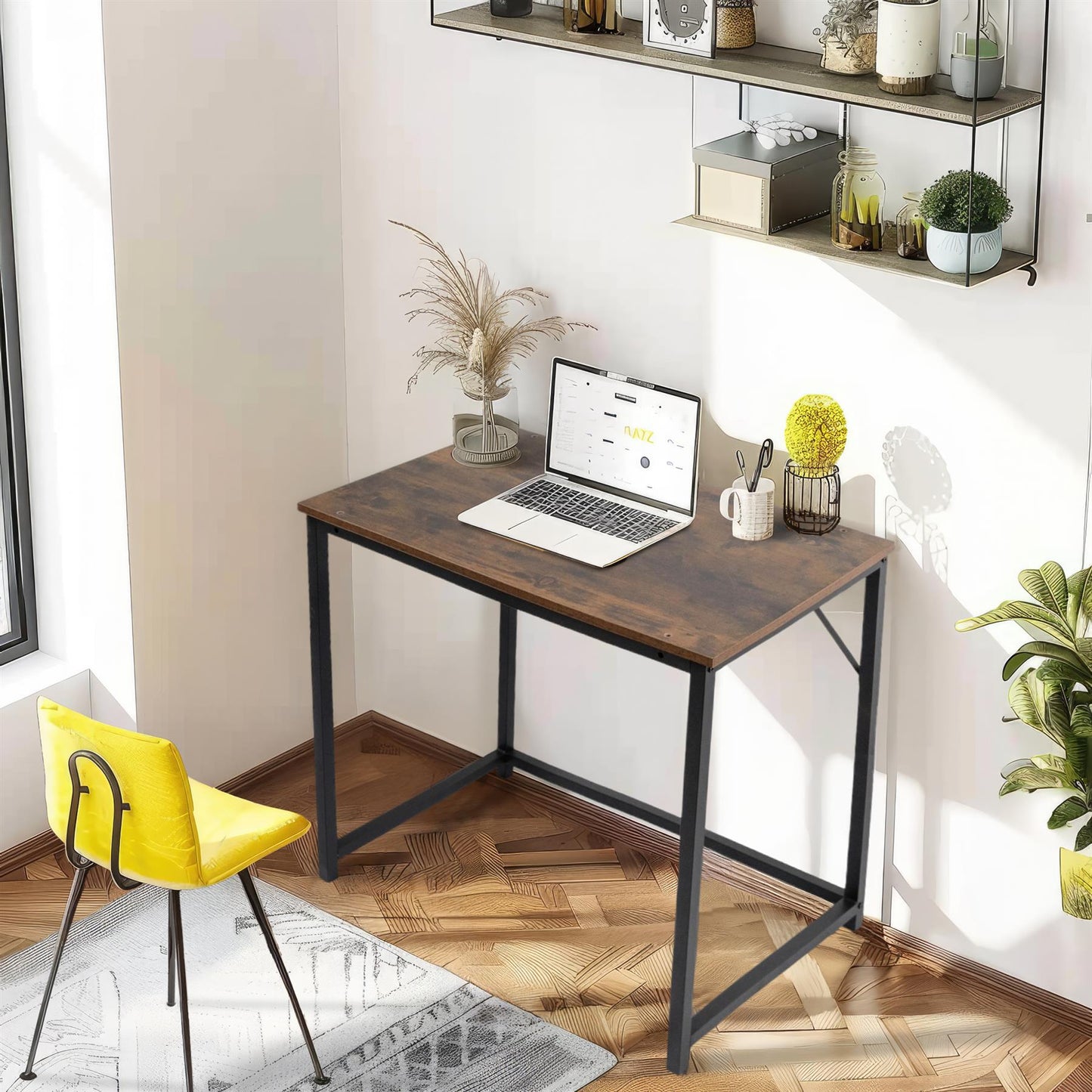 Small Desk Rustic brown top with black coated metal frame 80cm