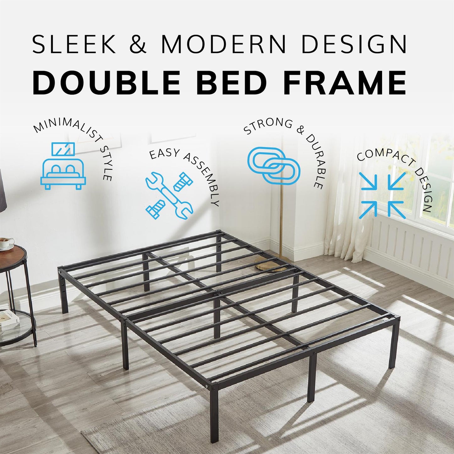 Double Metal Bed Frame Durable Black Powder Coating,