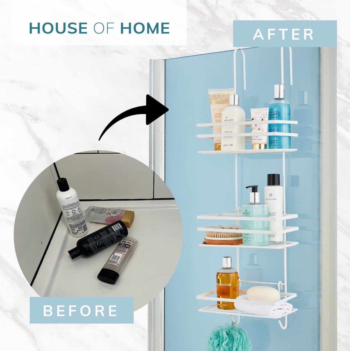 3 Tier Non Rust Hanging Shower Caddy Bathroom Organiser in White