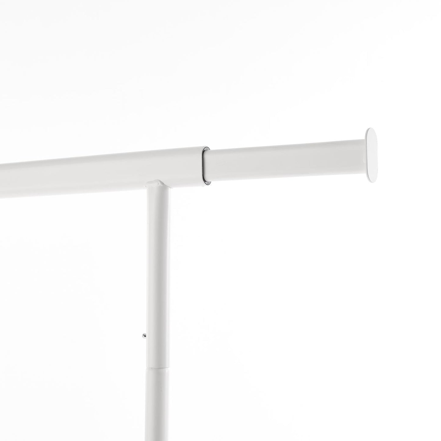 Heavy Duty White Clothes Rail Adjustable Width Height with Shelf, Locking Wheels