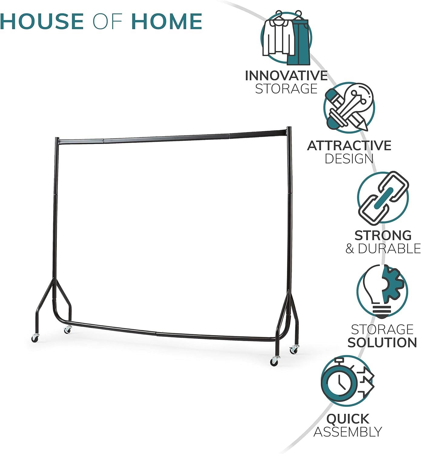 6ft Long x 5ft Tall Quality Heavy Duty Clothes Rail Black