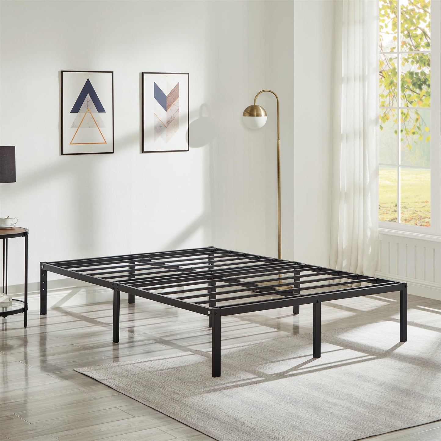 King Size Metal Bed Frame Durable Black Powder Coating,