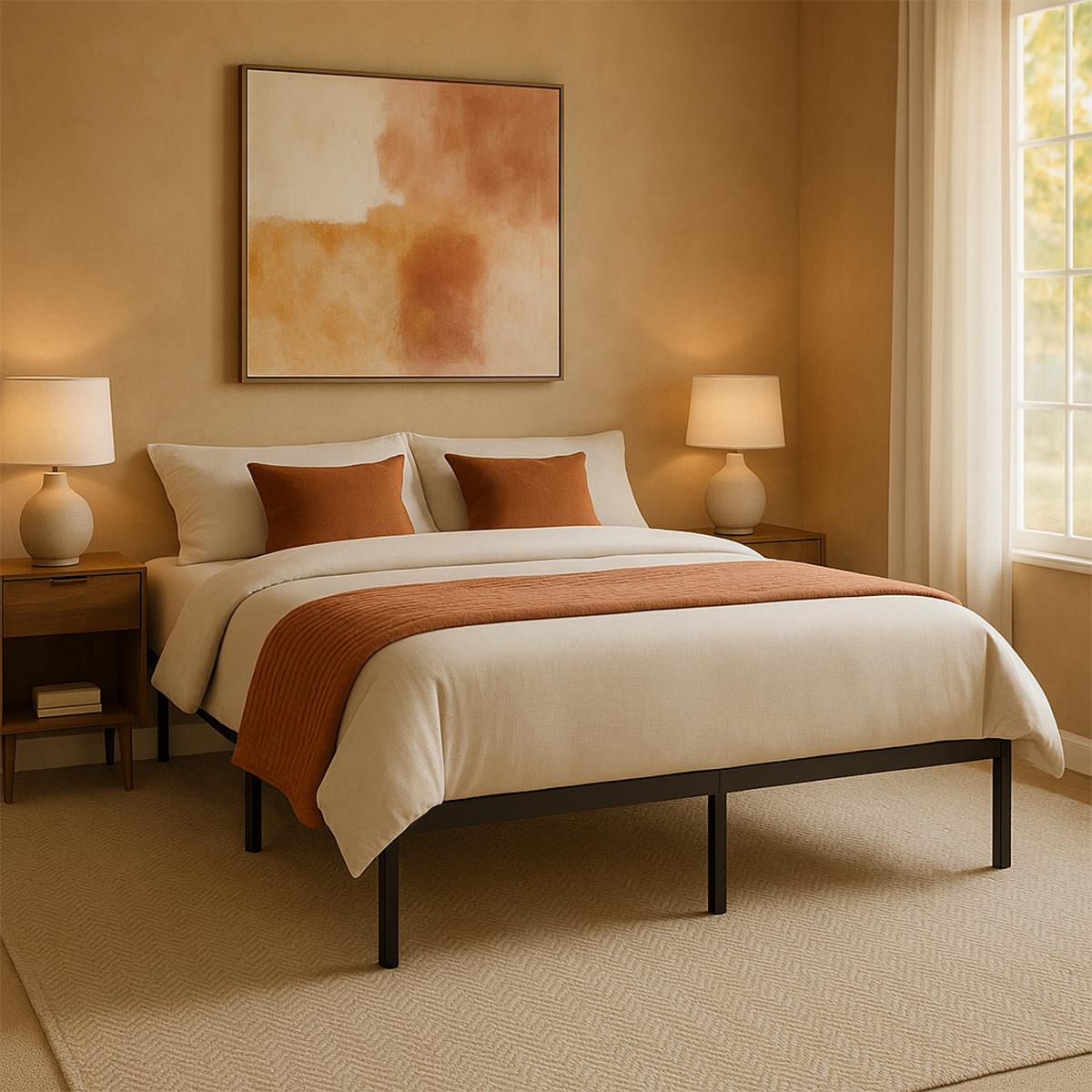 King Size Metal Bed Frame Durable Black Powder Coating,