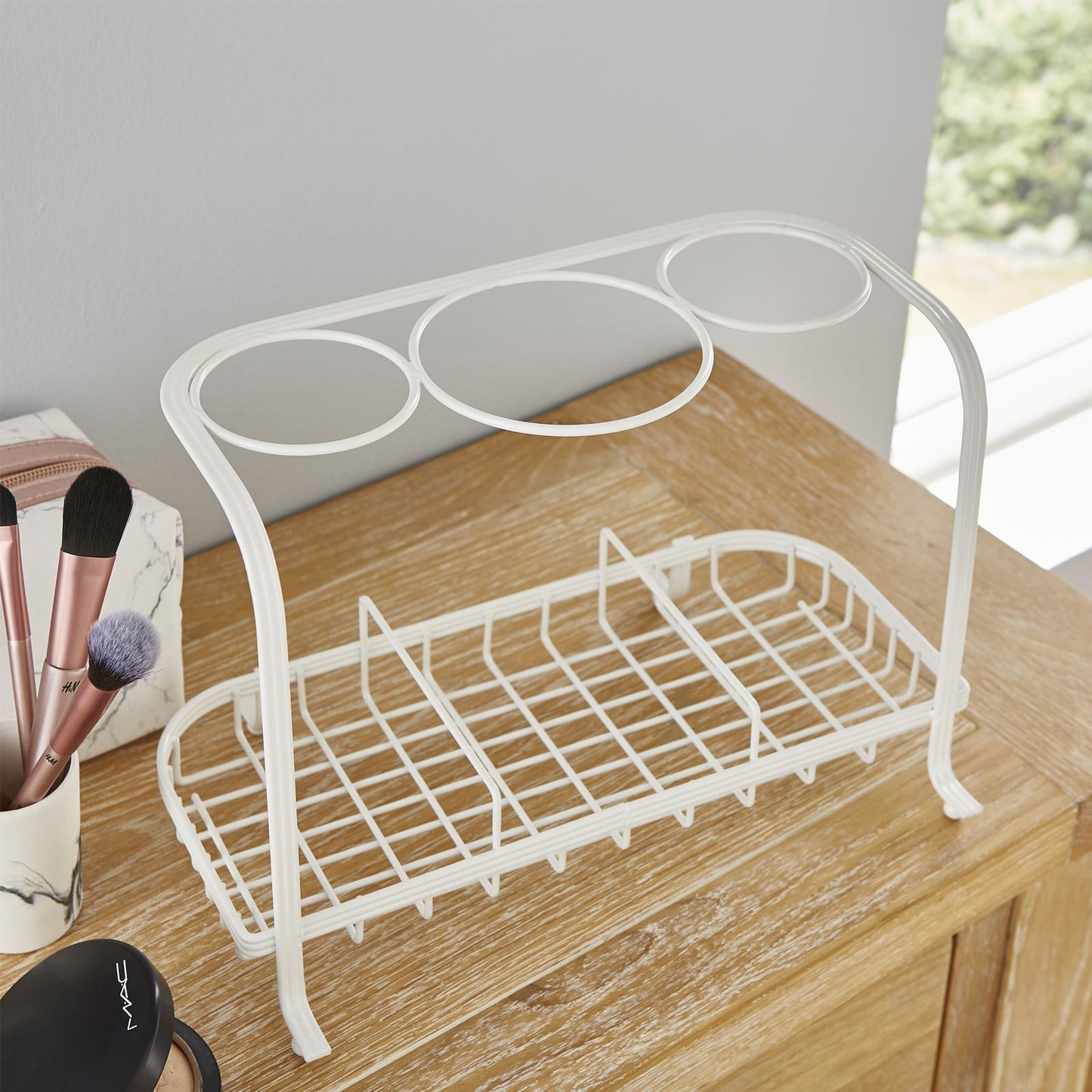 Freestanding Hair Dryer & Straighteners Holder Storage Stand Cable Tidy in cream