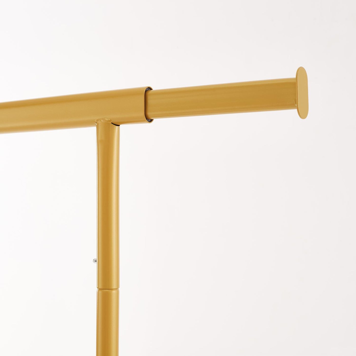Heavy Duty Gold Clothes Rail Adjustable Width Height with Shelf, Locking Wheels