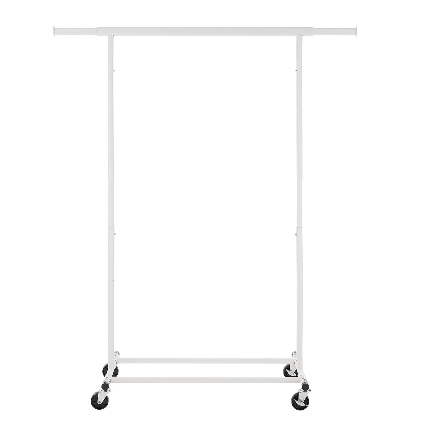 Heavy Duty White Clothes Rail Adjustable Width Height with Shelf, Locking Wheels