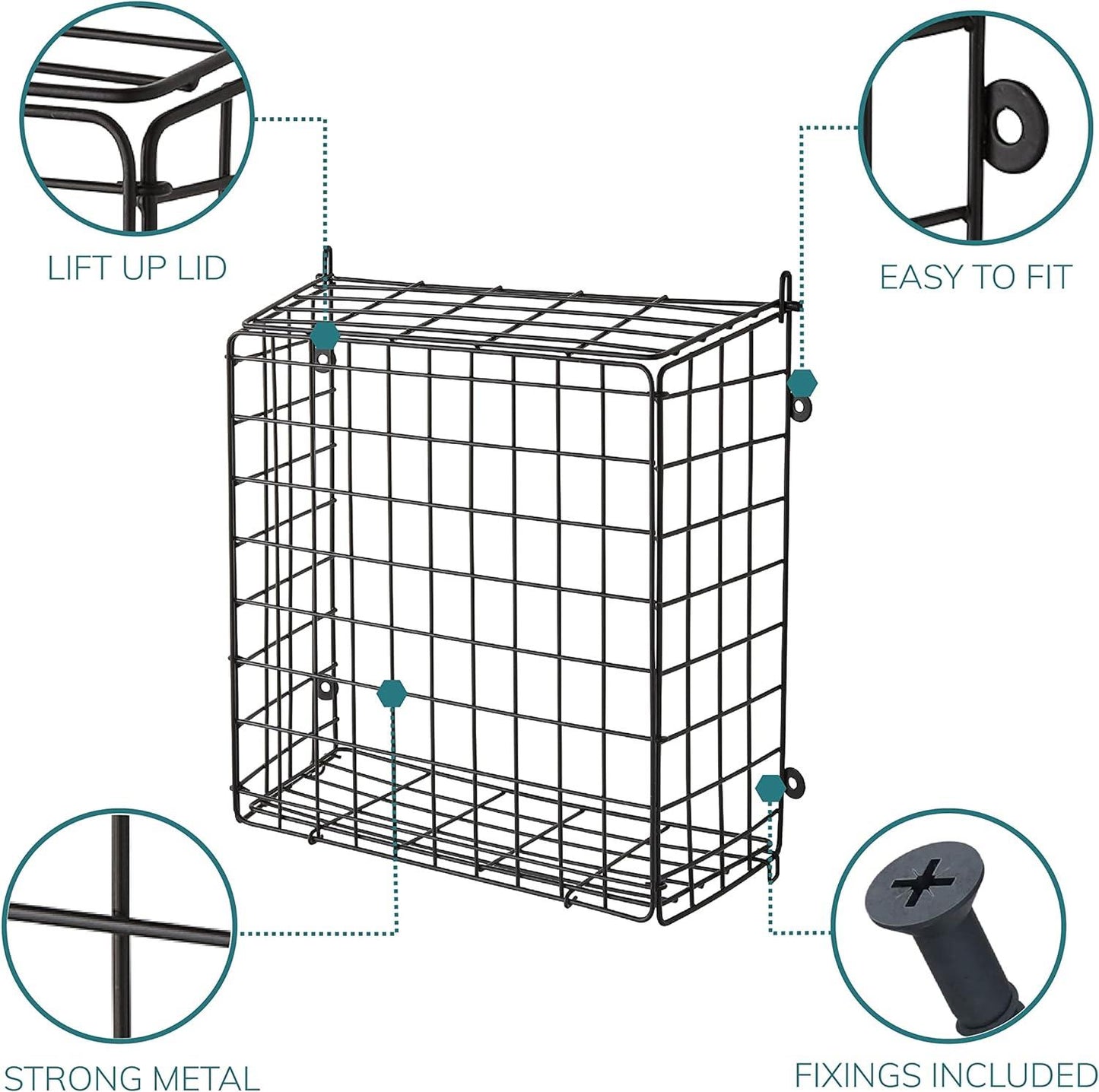 Black Letter Box Catcher Cage With Lift Up Lid