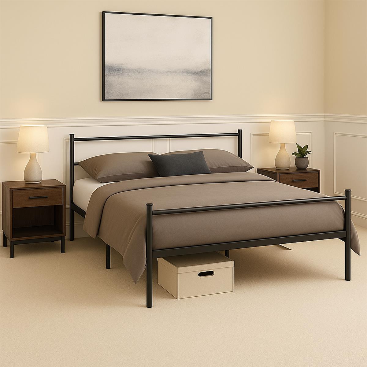 Double Metal Bed Frame Extra Strong Stylish Modern Bedroom Storage Sturdy Design