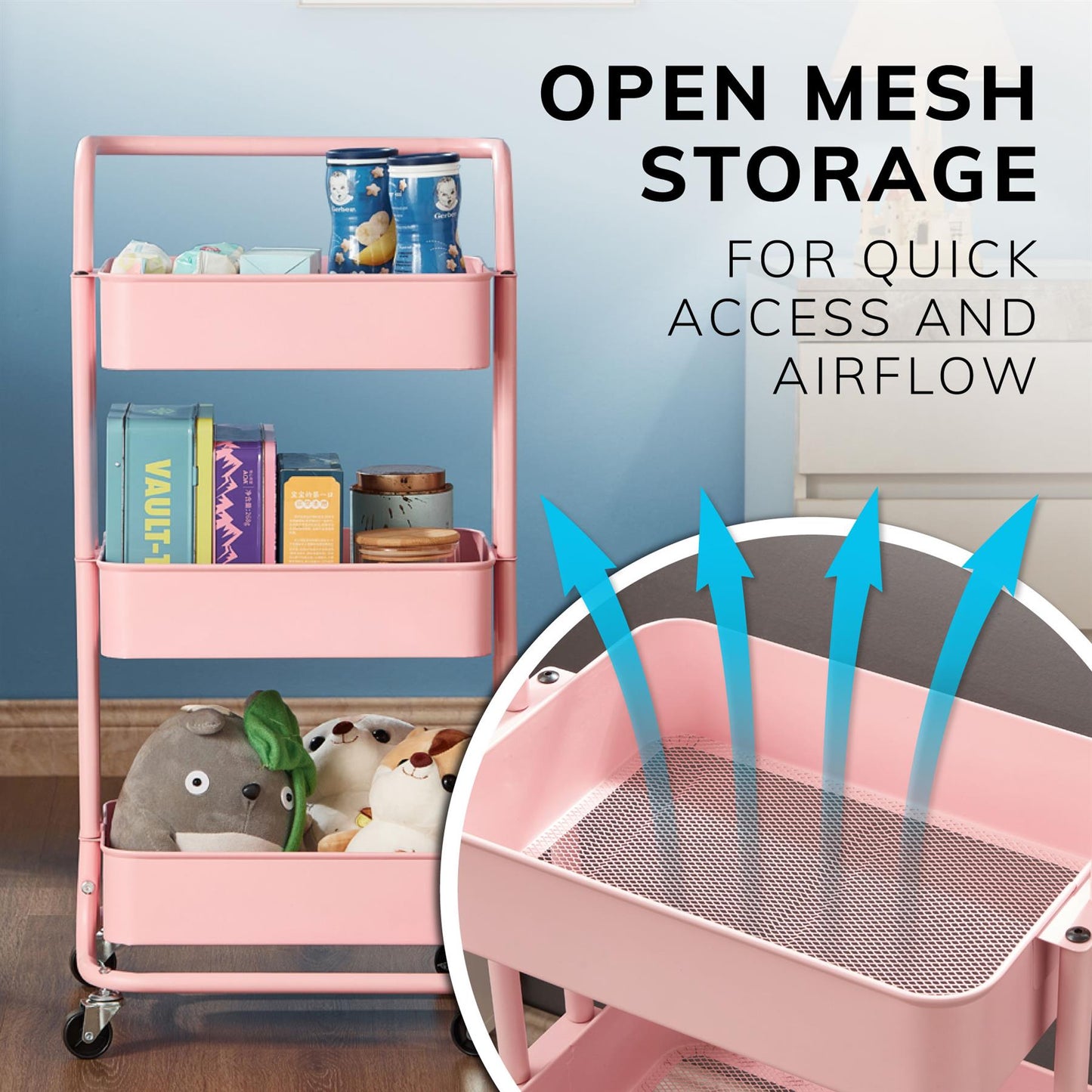 3 Tier Trolley Pink