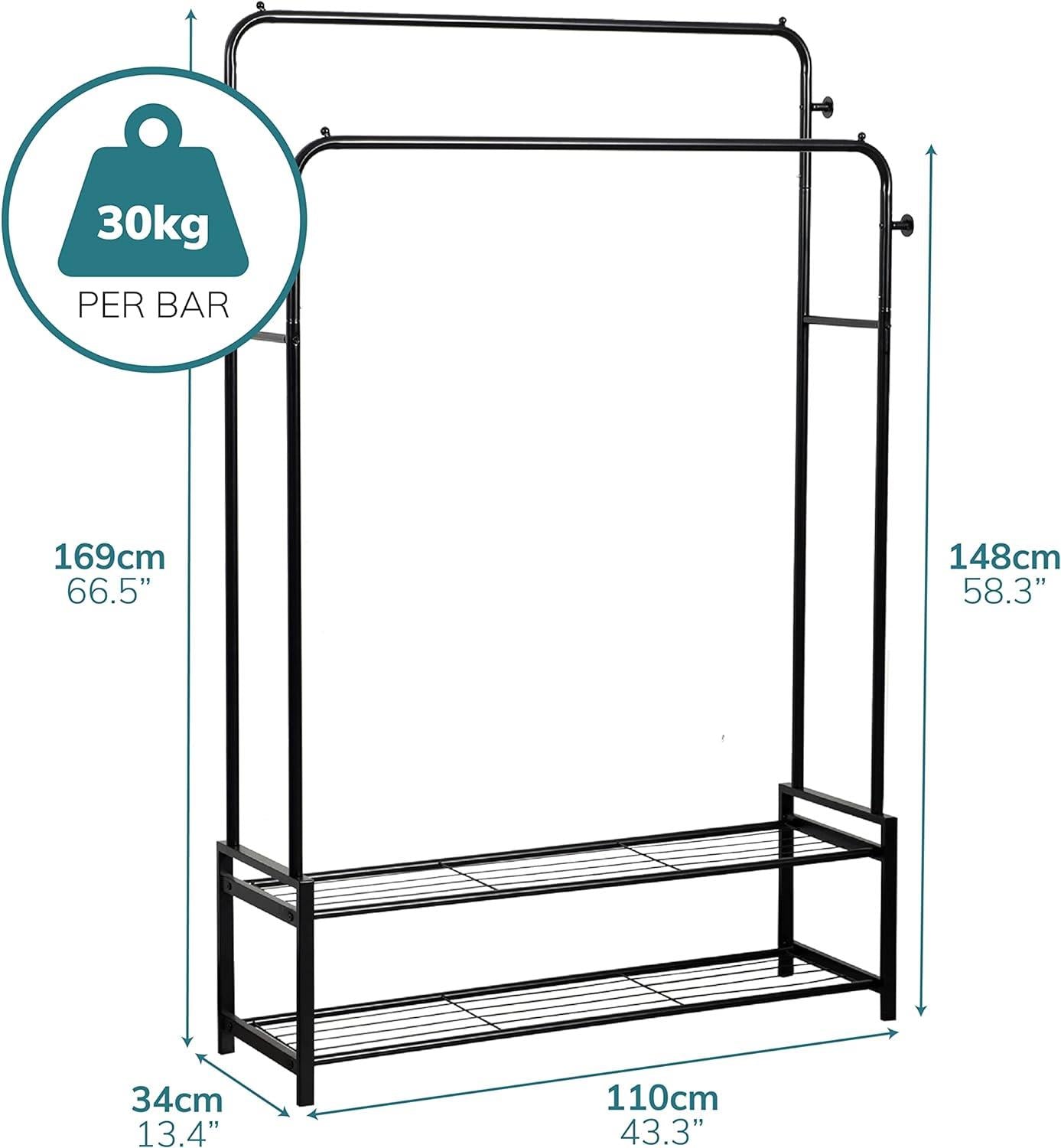 Freestanding Double Clothes Rail with Shoe Rack