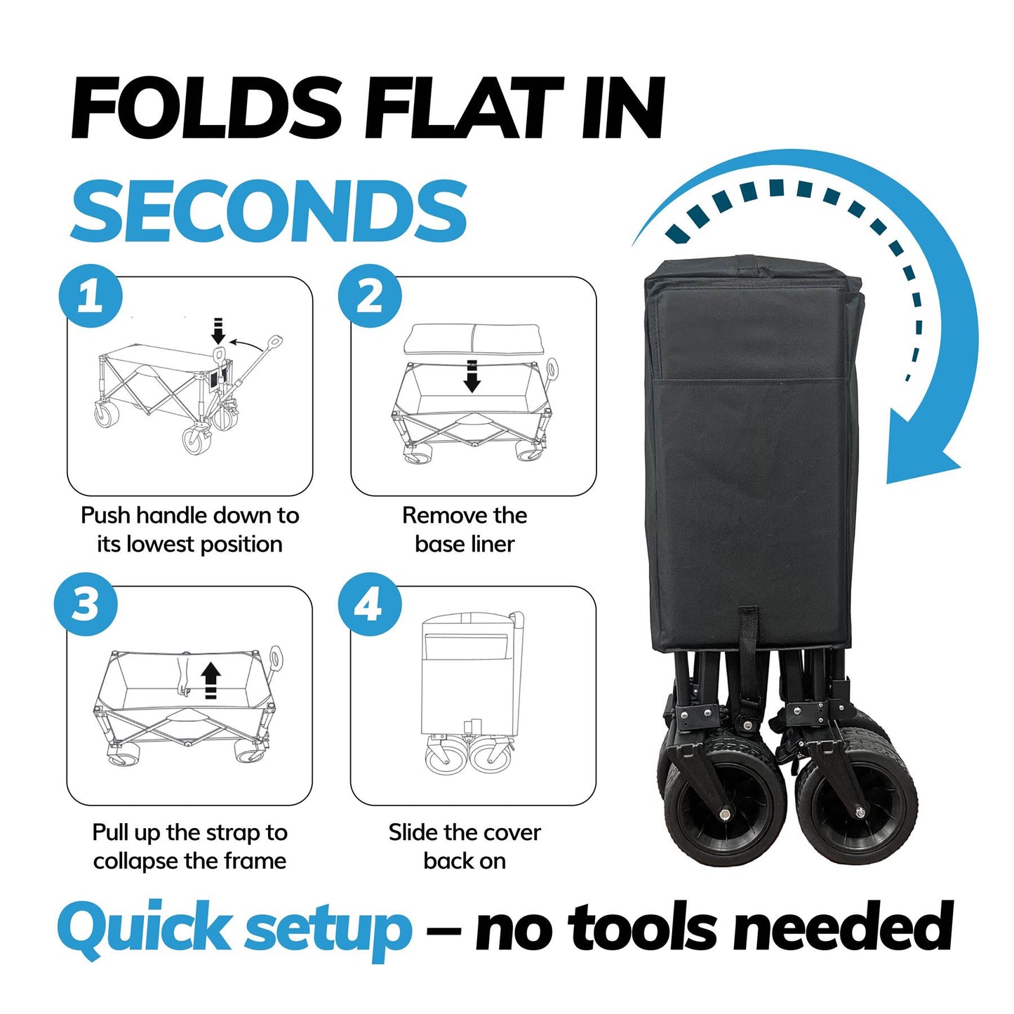 220L Foldable Utility Trolley Garden Home Camping Festivals Collapsible Cart, Carry Bag