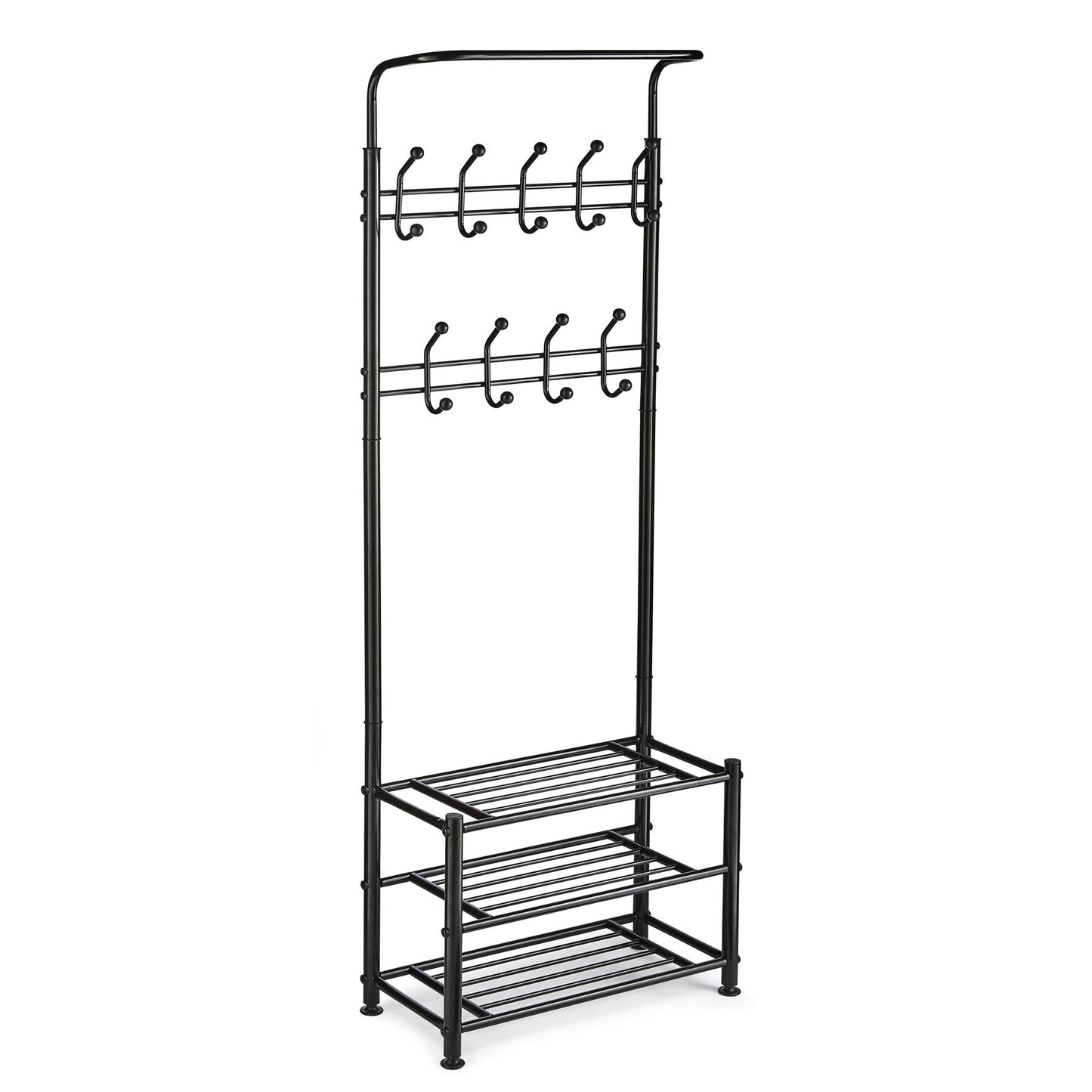 Multi Purpose Stand 18 Hooks For Clothes Shoes Hats Bags - Black