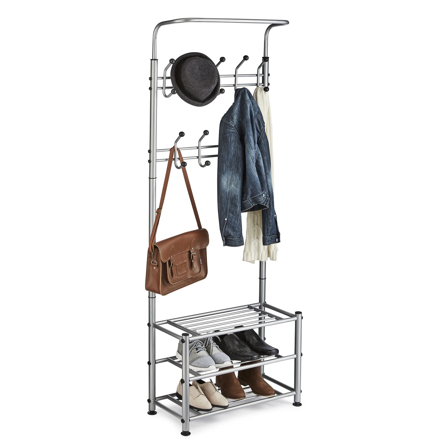 Multi Purpose Stand 18 Hooks For Clothes Shoes Hats Bags - Grey