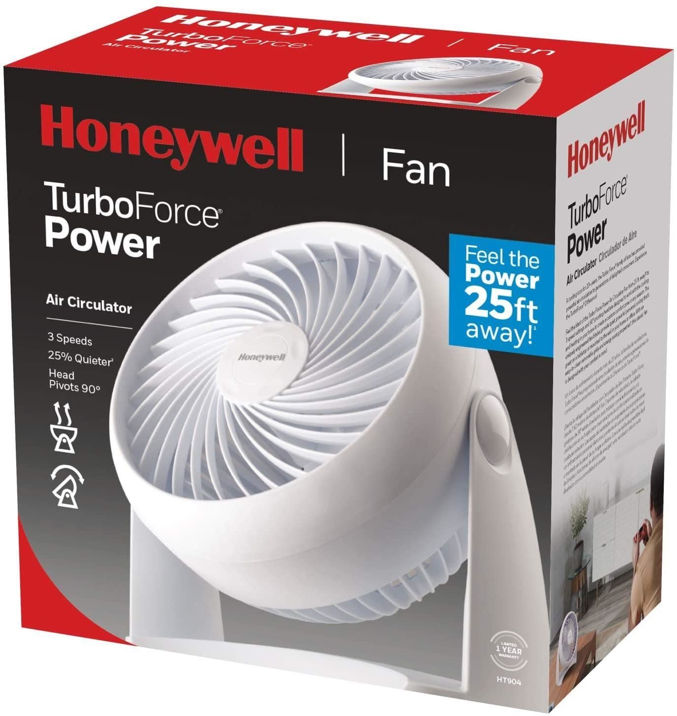 OVERBOX White Honeywell Turbo Fan Wall Mountable 3 Speed Home Office Desk Fan UK Plug
