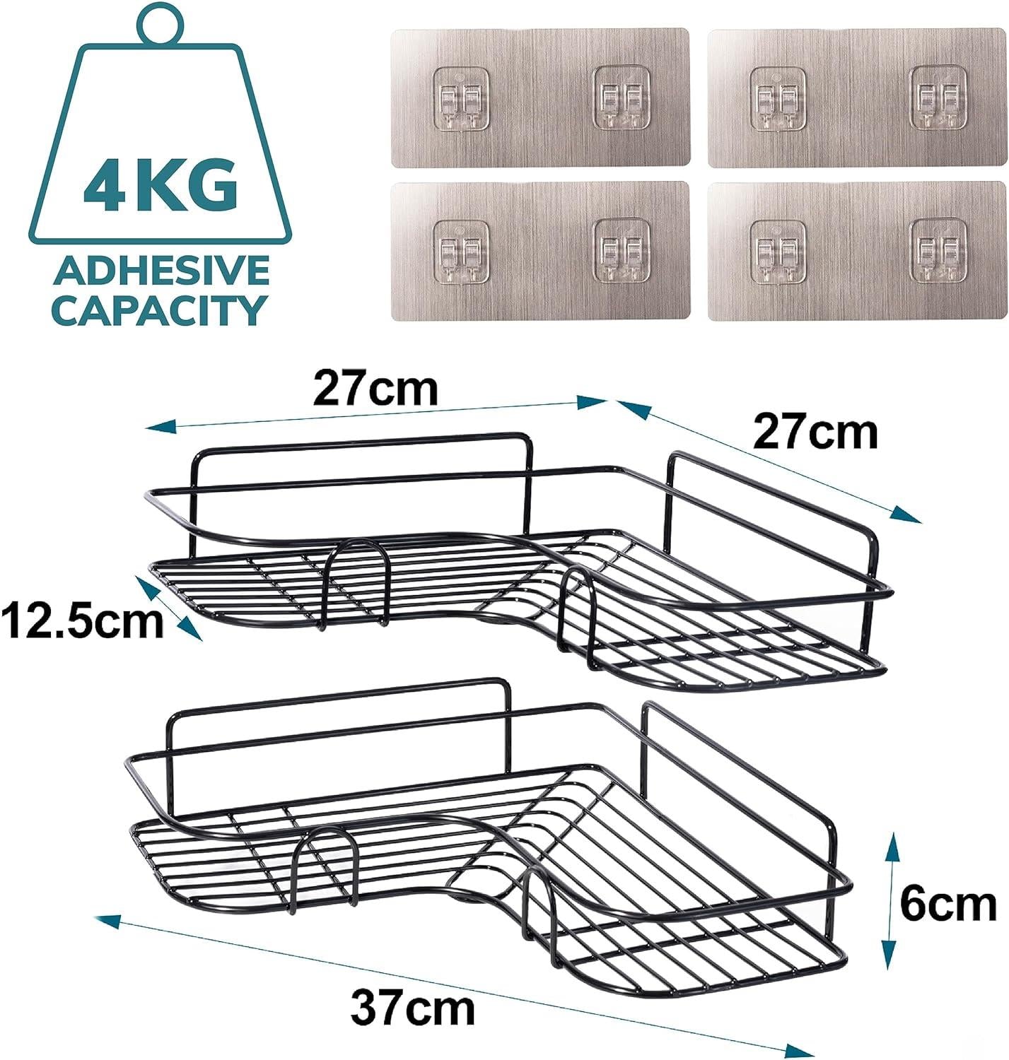 Set of 2 Corner Shower Caddy in Black Nano Coating