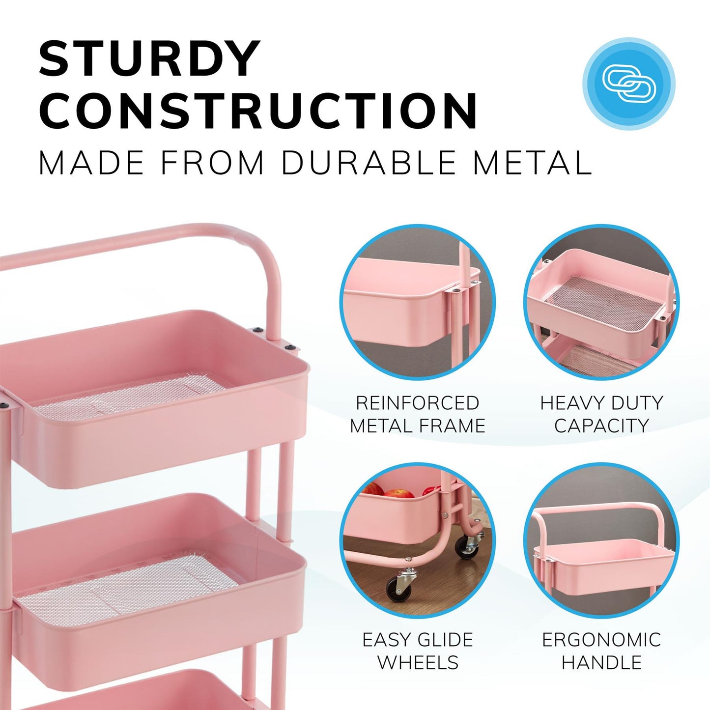 3 Tier Trolley Pink