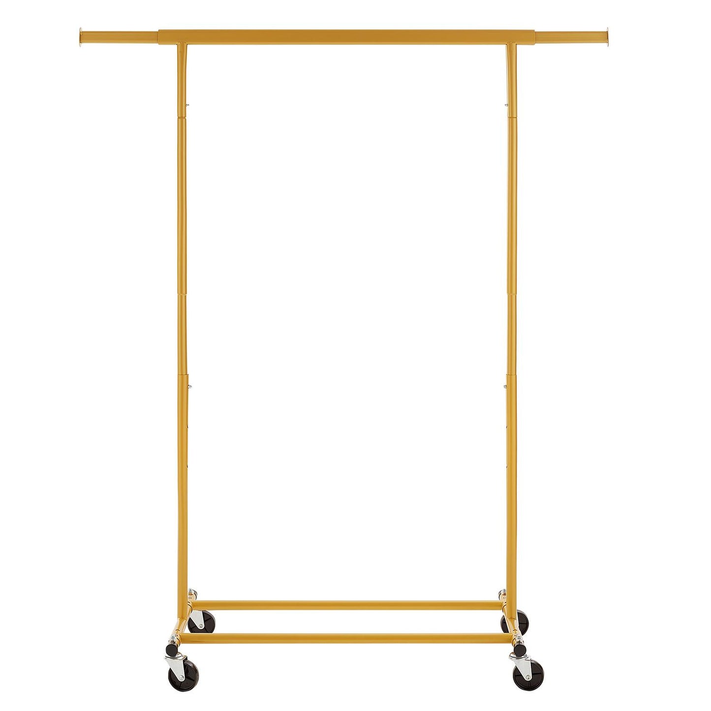 Heavy Duty Gold Clothes Rail Adjustable Width Height with Shelf, Locking Wheels