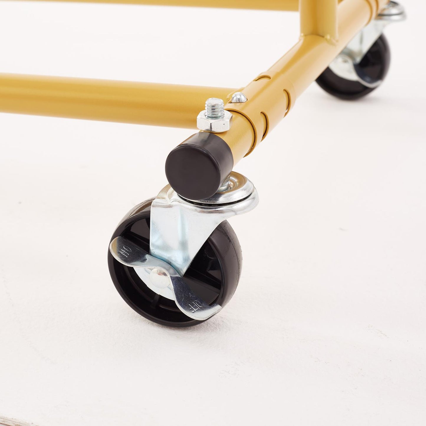 Heavy Duty Gold Clothes Rail Adjustable Width Height with Shelf, Locking Wheels