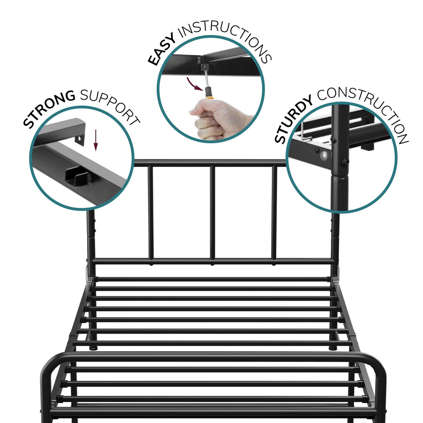 Single Bed Frame Metal Rounded Headboard Easy Assembly Under Bed Base Storage Space