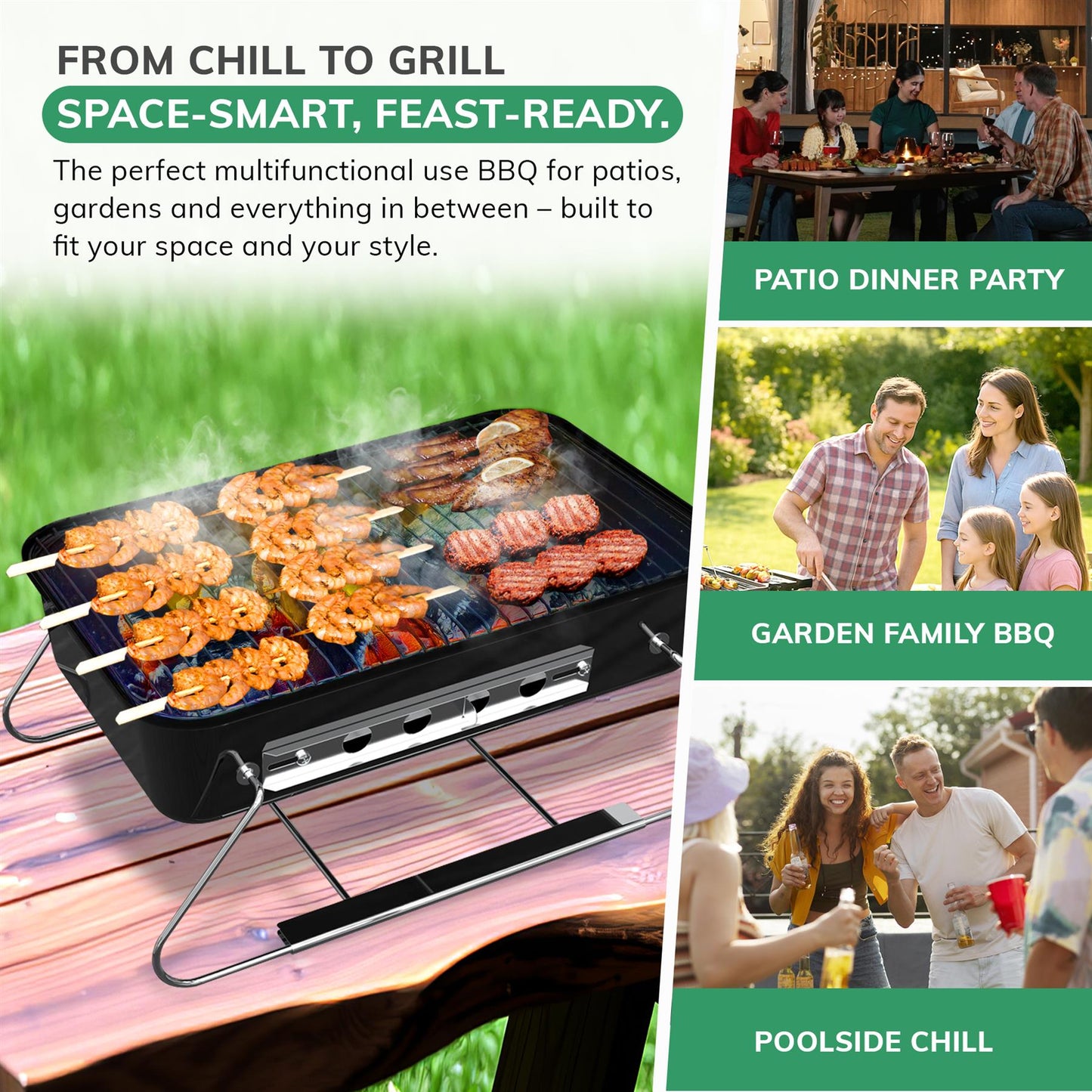 Portable BBQ Charcoal Grill Ideal Camping, Festivals, Travel with Foldable Legs