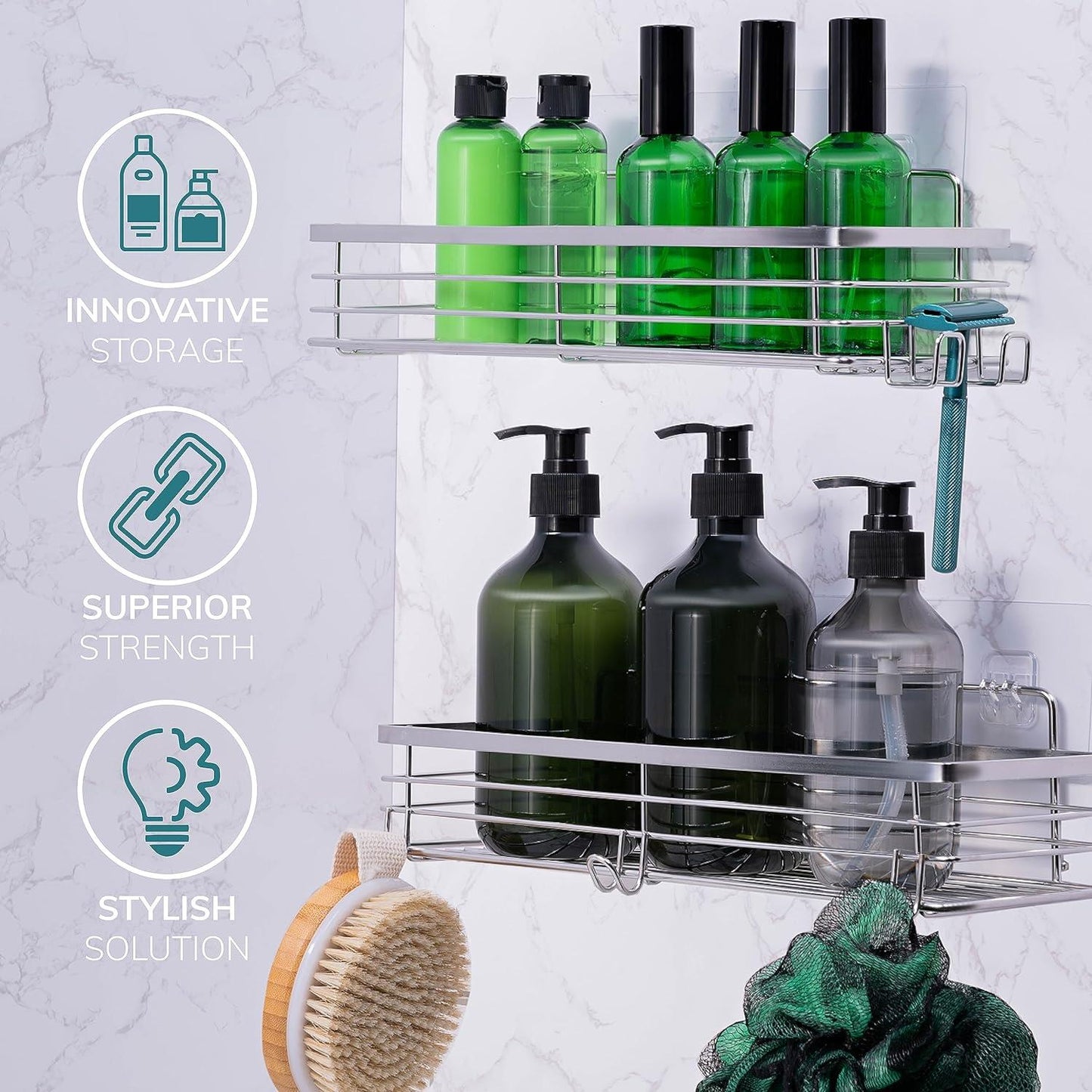 Set of 2 Stainless Steel Shower Caddy