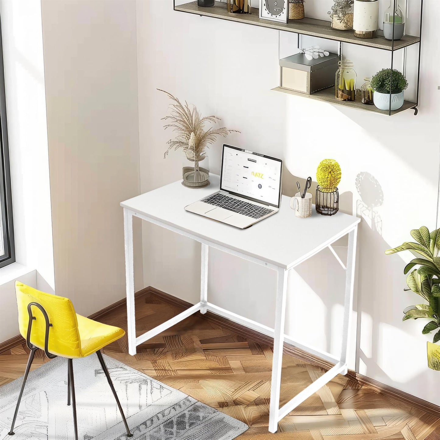 Small Rustic White top with black coated metal frame 80cm