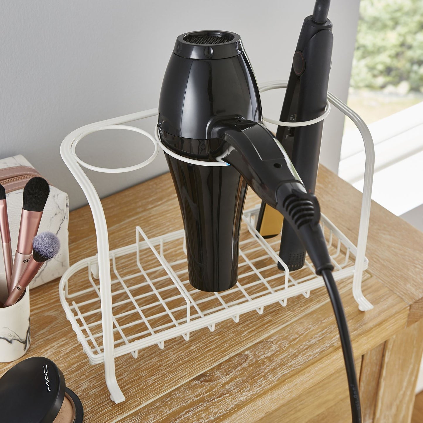 Freestanding Hair Dryer & Straighteners Holder Storage Stand Cable Tidy in cream
