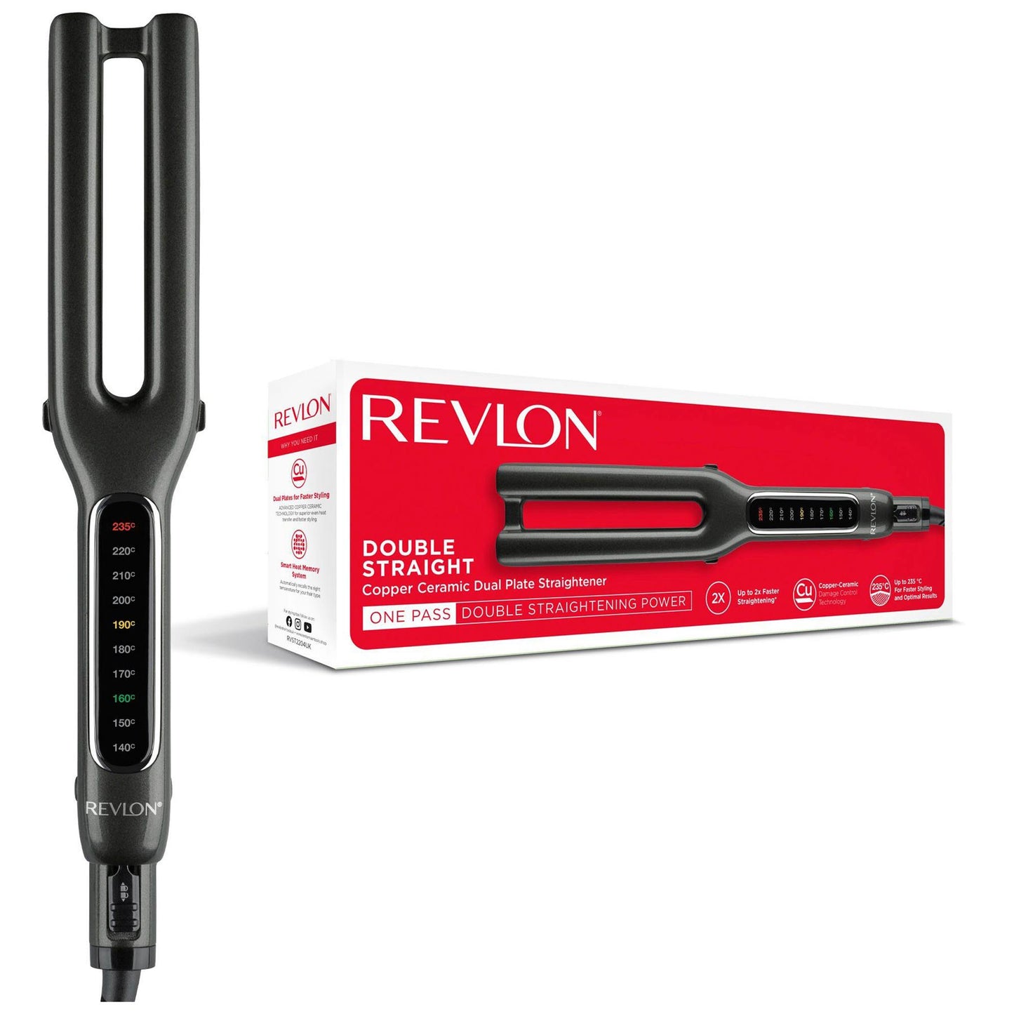 REVLON DOUBLE STRAIGHT COPPER CERAMIC DUAL PLATE HAIR STRAIGHTENER