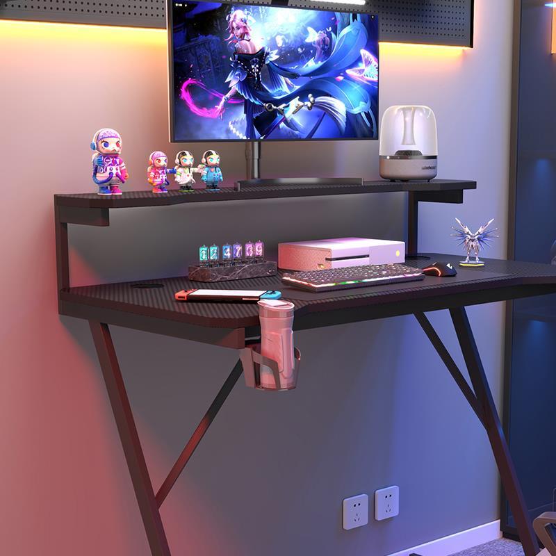 Gaming / Computer Desk with Monitor Stand – Carbon Fibre Top Black – 80cm L x 60 D x 75/91 H