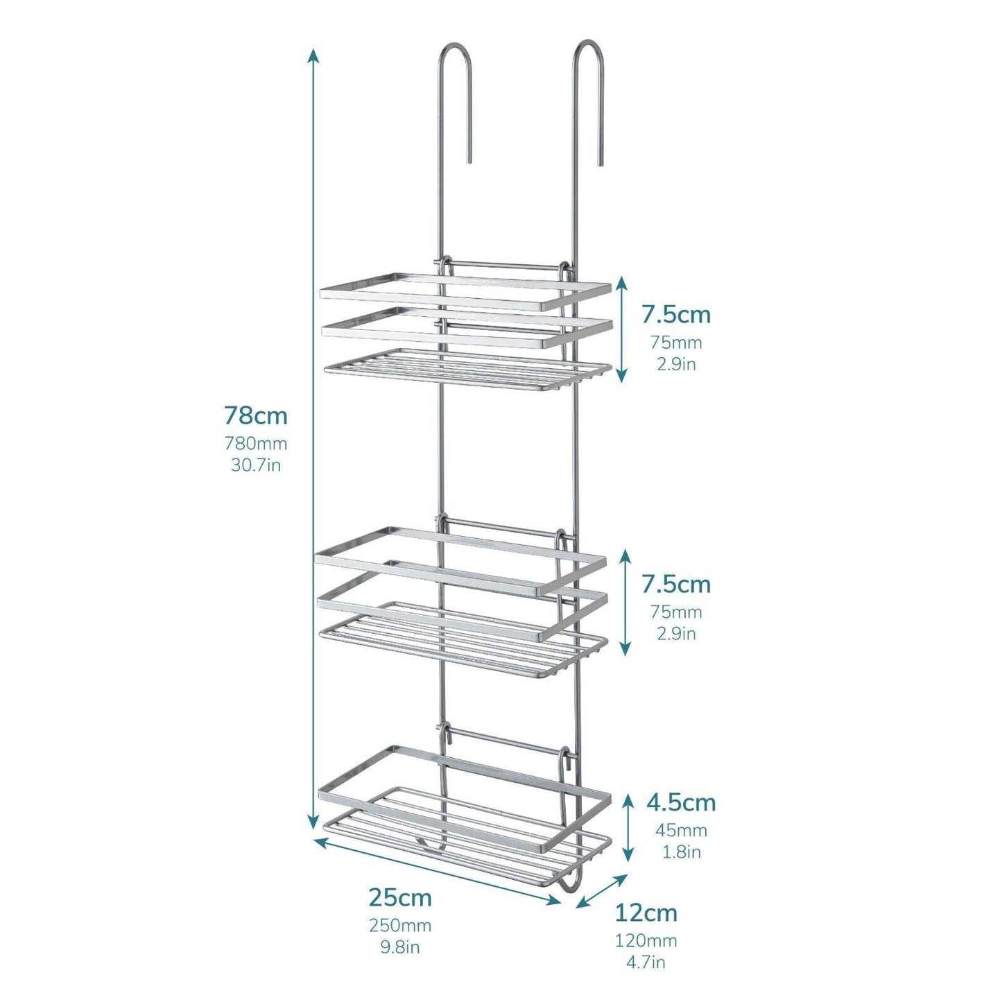 3 Tier Non Rust Hanging Shower Caddy Bathroom Organiser in Silver