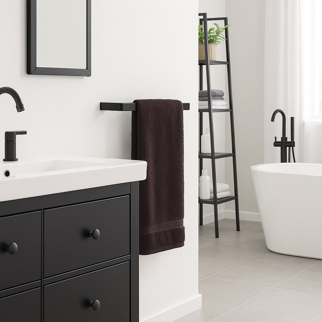 Wall Mounted Black Towel Holder 20cm Rectangle Rail