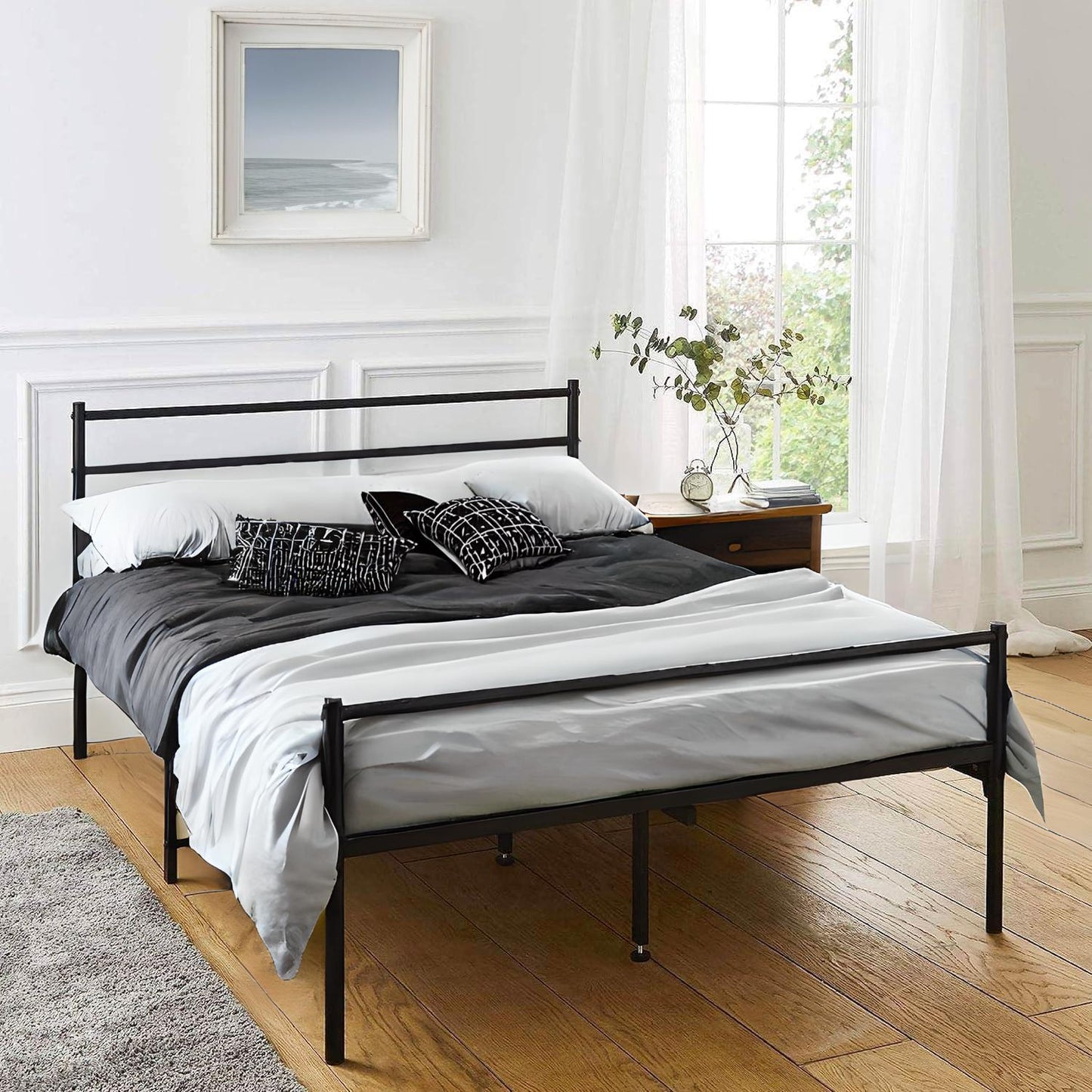 King Size Metal Bed Extra Strong Frame Stylish Bedroom Storage Modern Sturdy Design