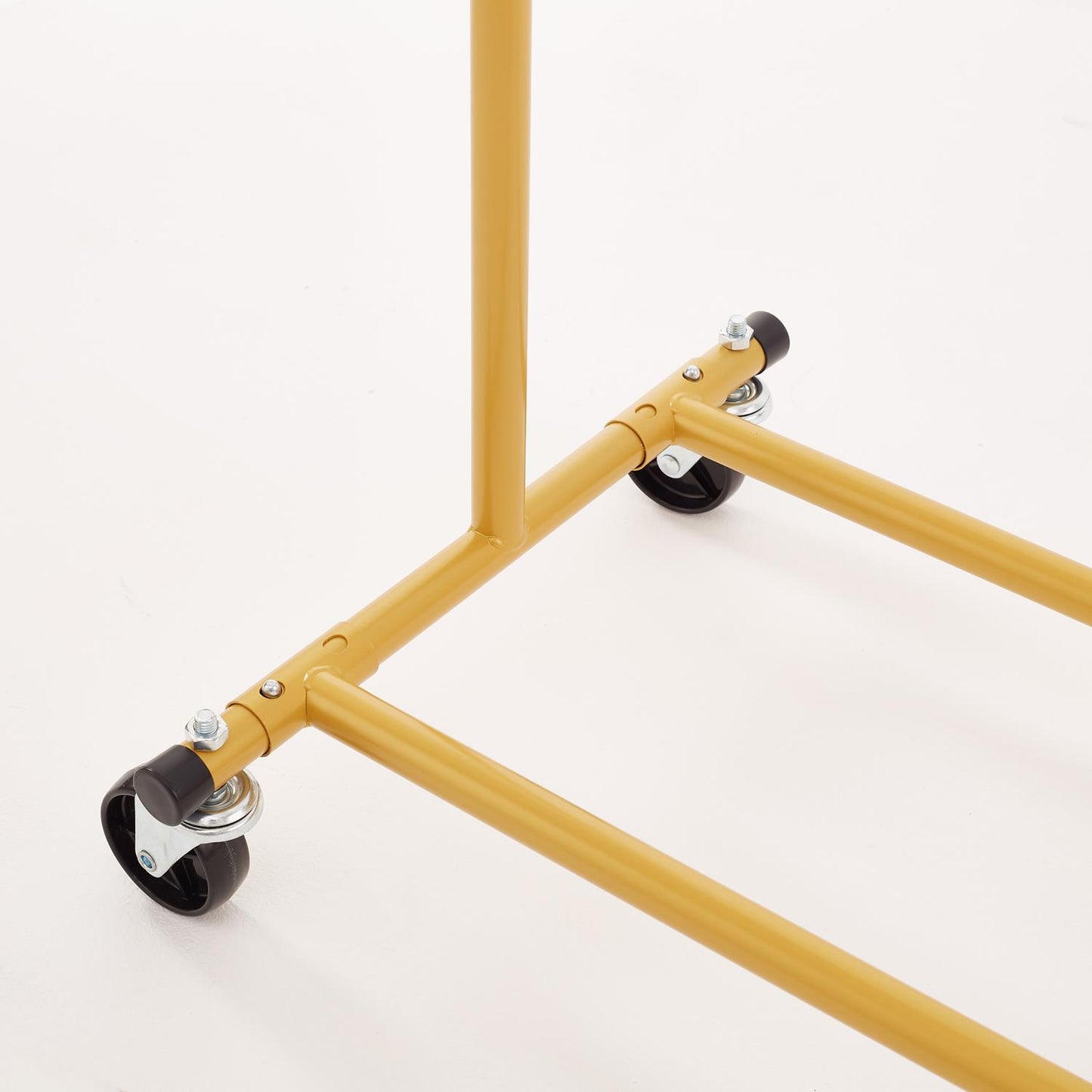 Heavy Duty Gold Clothes Rail Adjustable Width Height with Shelf, Locking Wheels