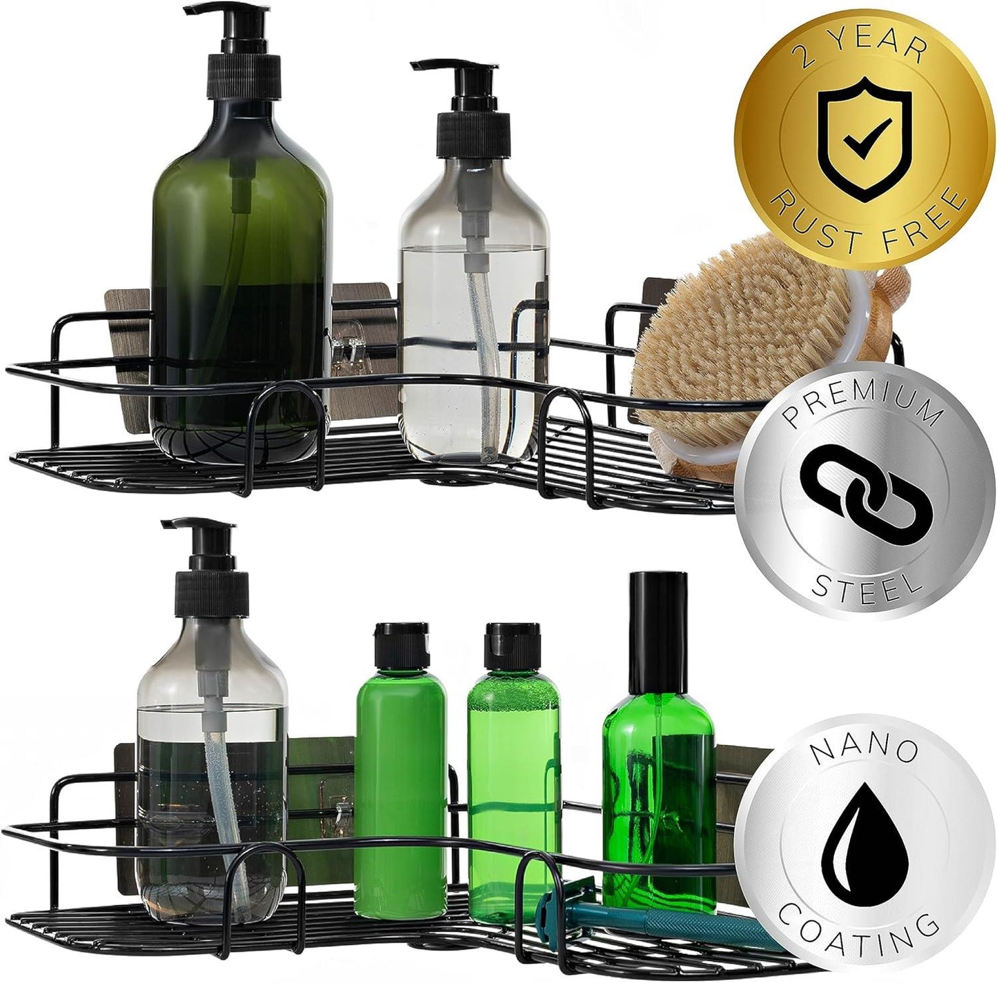 Set of 2 Corner Shower Caddy in Black Nano Coating