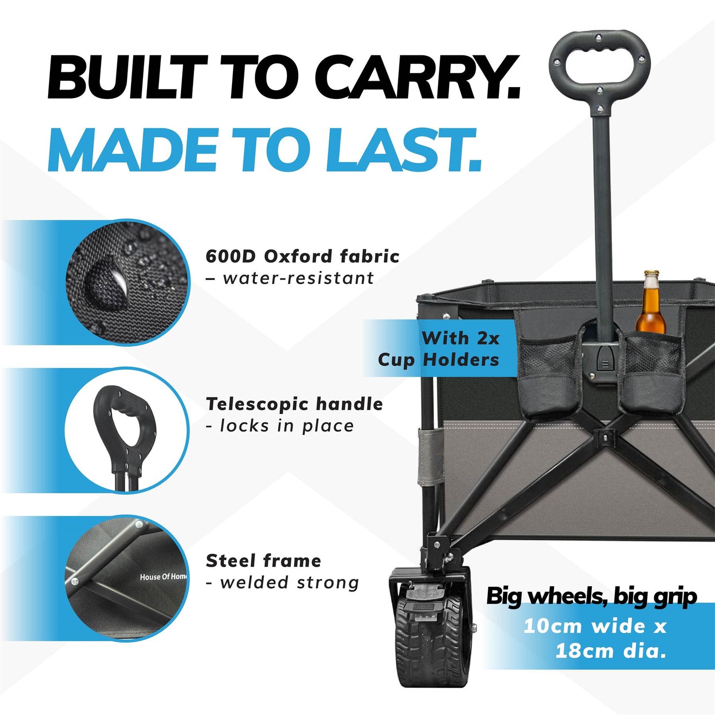 120L Foldable Utility Trolley Garden Home Camping Festivals Collapsible Cart, Carry Bag
