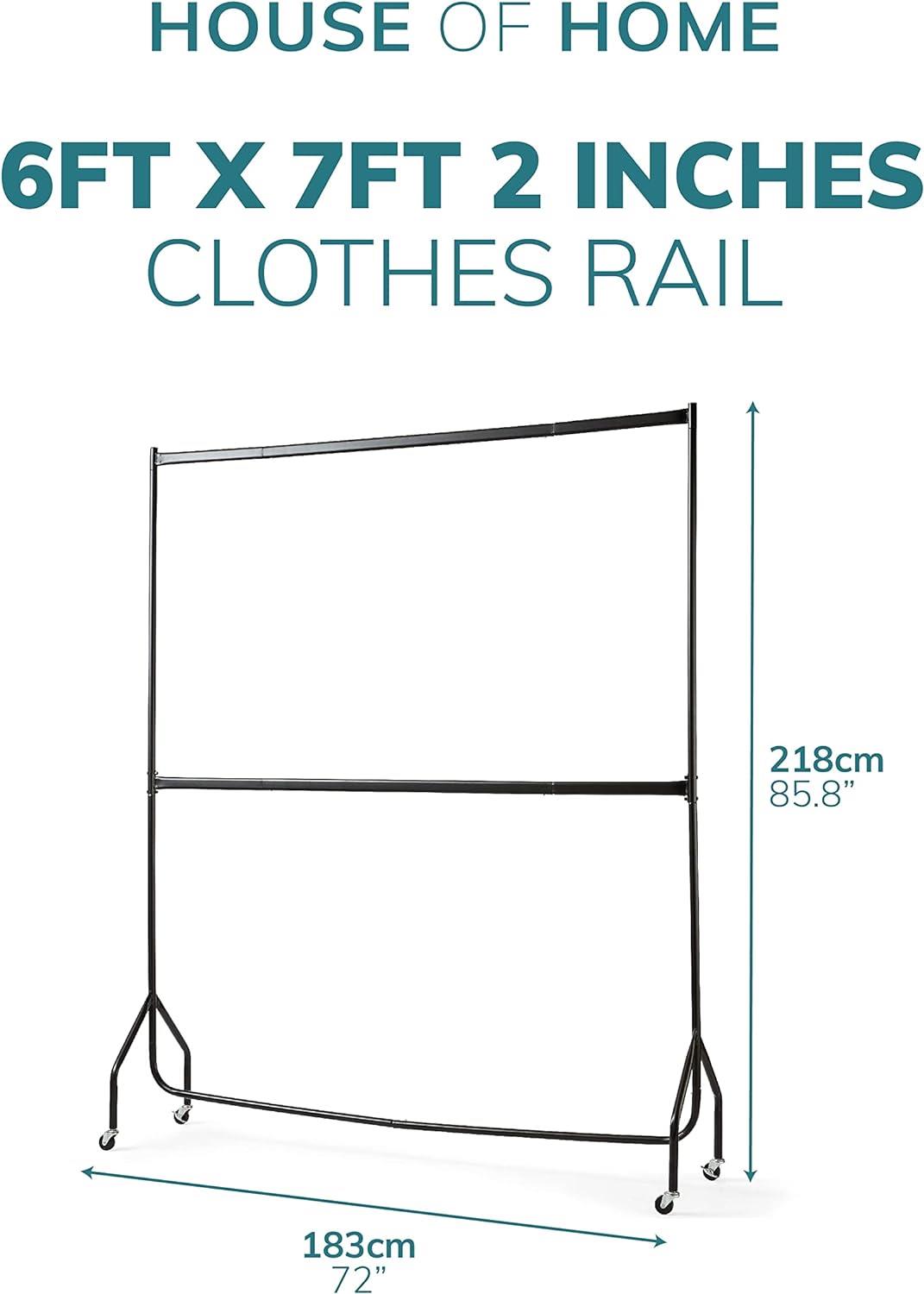 6ft long x 7ft Two Tier Heavy Duty Clothes Rail Garment Hanging Rack In Black