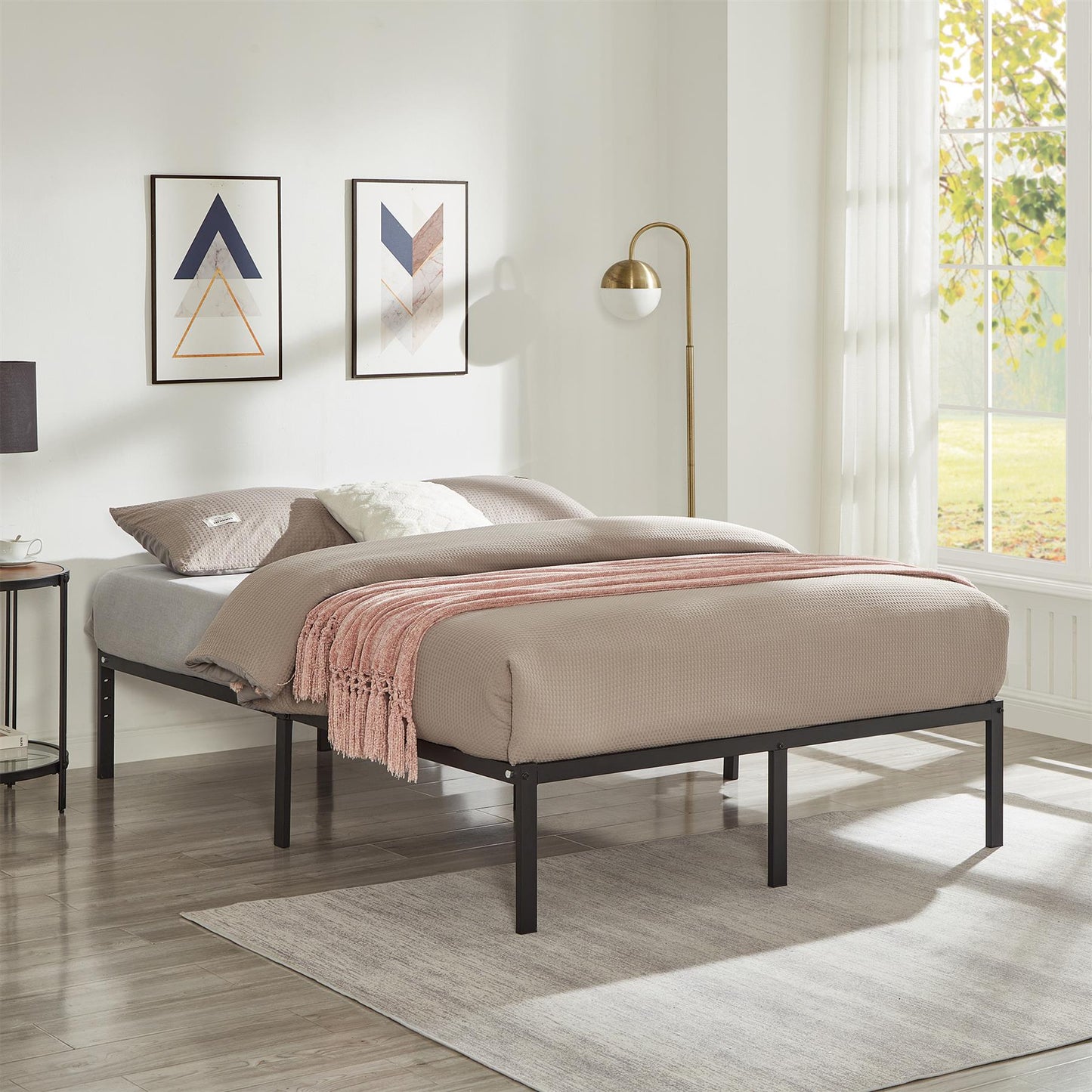 Double Metal Bed Frame Durable Black Powder Coating,