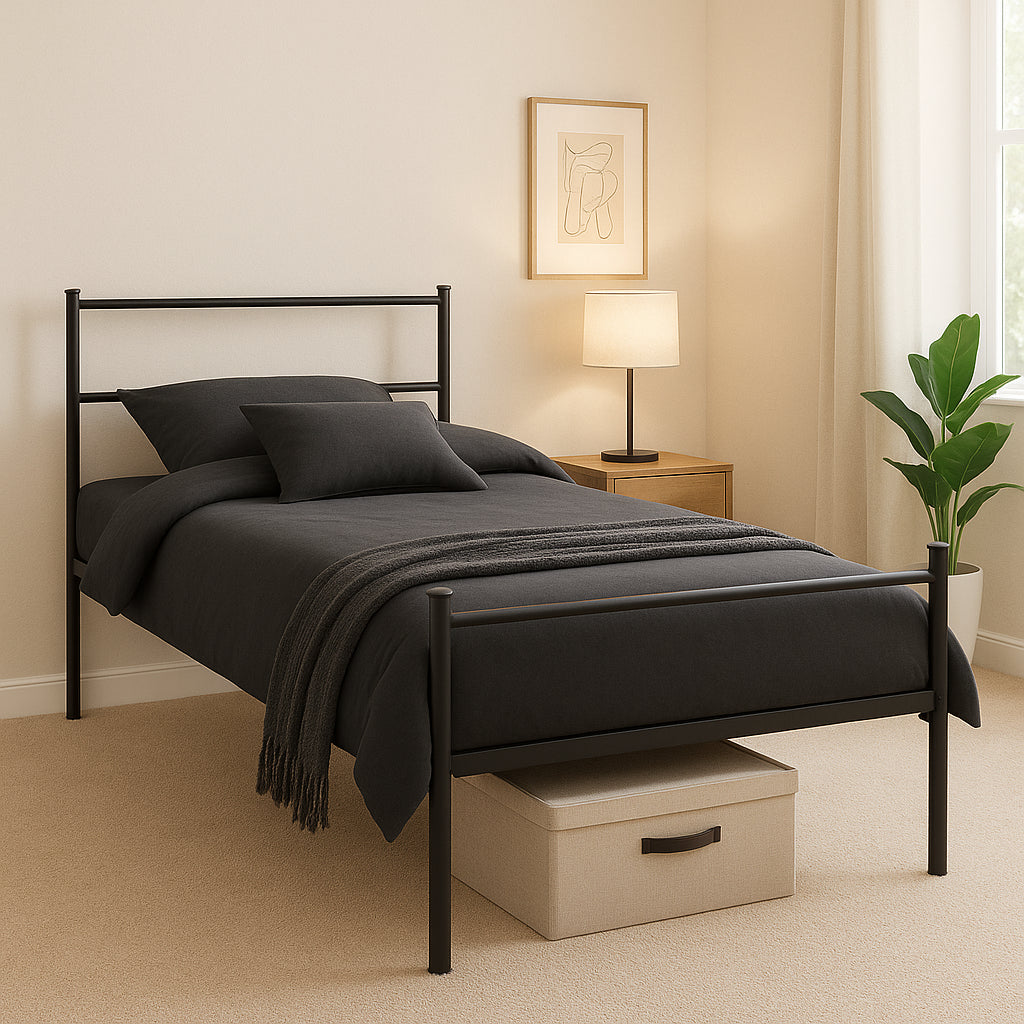 Single Metal Bed Frame Extra Strong Stylish Modern Bedroom Storage Sturdy Design