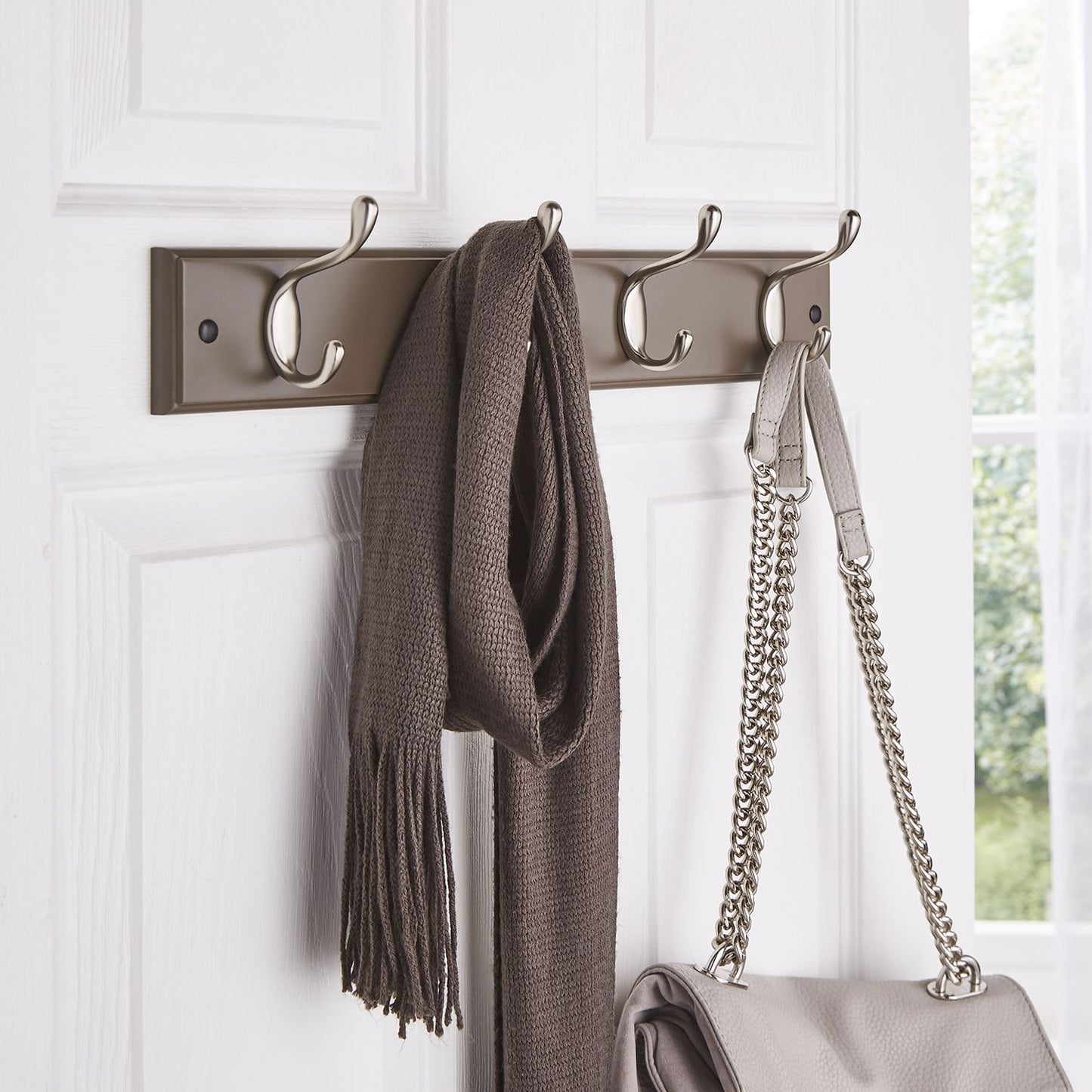 Quality Heavy Duty 4 Double Coat Hooks Wall Or Door Mountable Espresso Wooden Board With FREE Fixings