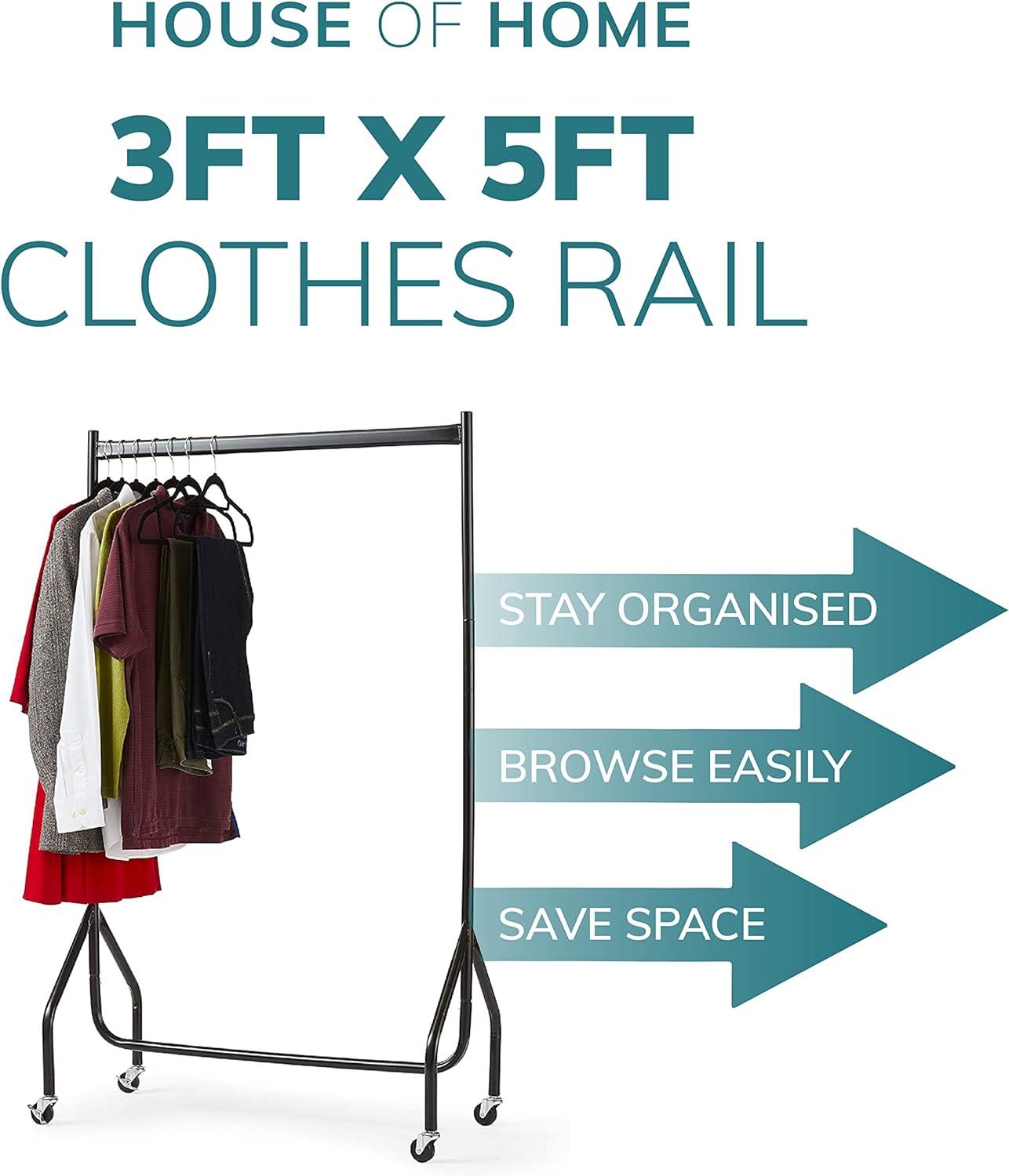 3ft Long x 5ft High Quality Heavy Duty Clothes Rail In Black Metal Construction
