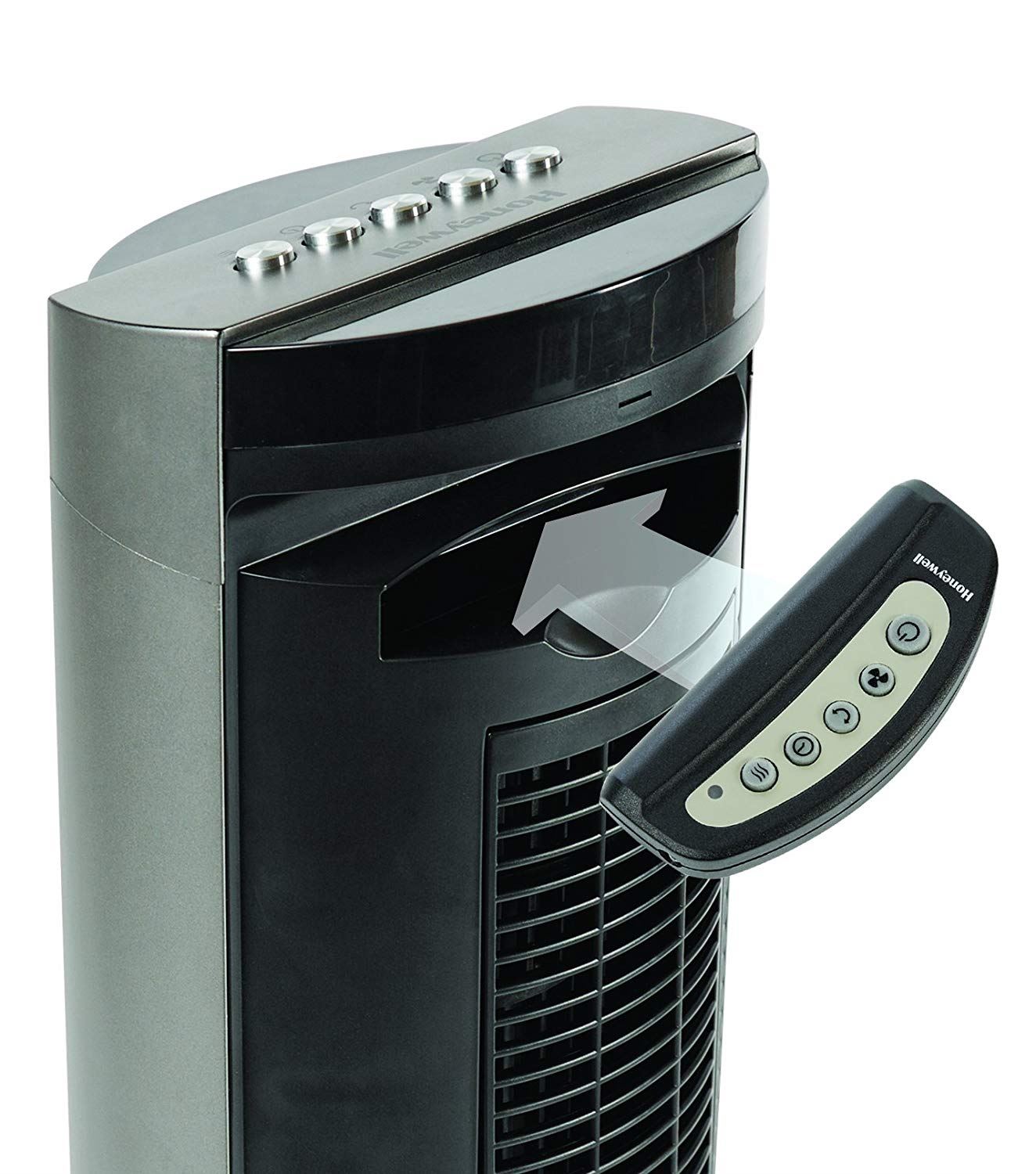 Honeywell Oscillating Tower Fan with Remote Control and Gliding Grill Function - Black