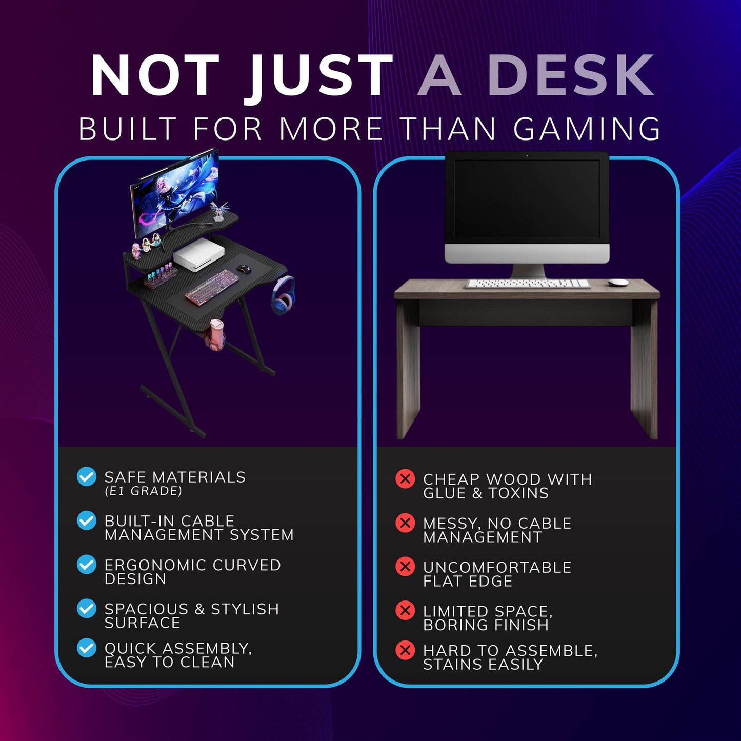 Gaming / Computer Desk with Monitor Stand – Carbon Fibre Top Black – 80cm L x 60 D x 75/91 H