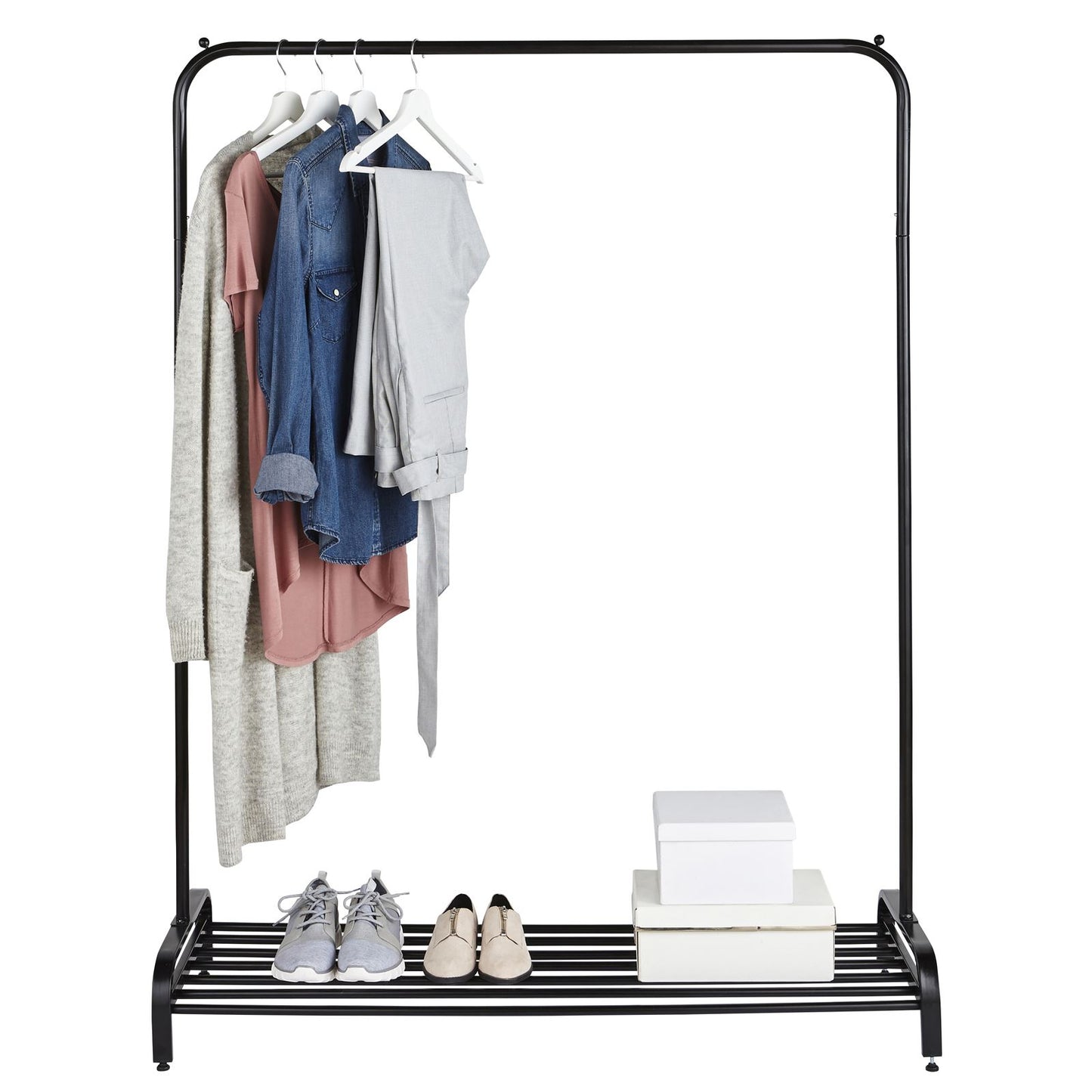 Clothes Rail Garment Rack With Shoe Storage Shelf Adjustable Feet Easy Build
